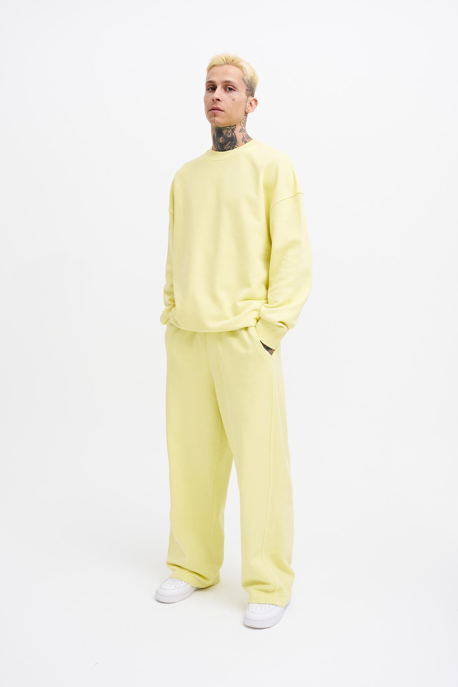 Erkek Yıkamalı Basic Baggy Eşofman Altı Açık Sarı