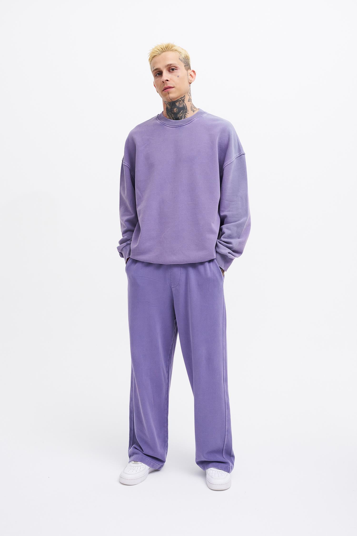 Erkek Yıkamalı Basic Baggy Eşofman Altı Mor