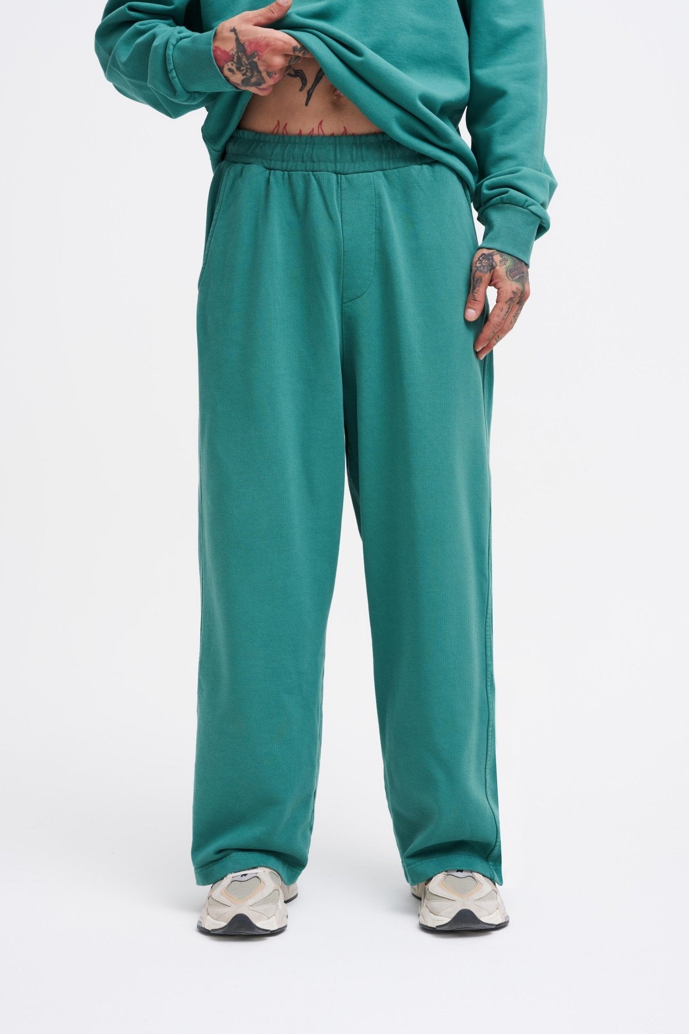 Erkek Yıkamalı Basic Baggy Eşofman Altı Yağ Yeşili