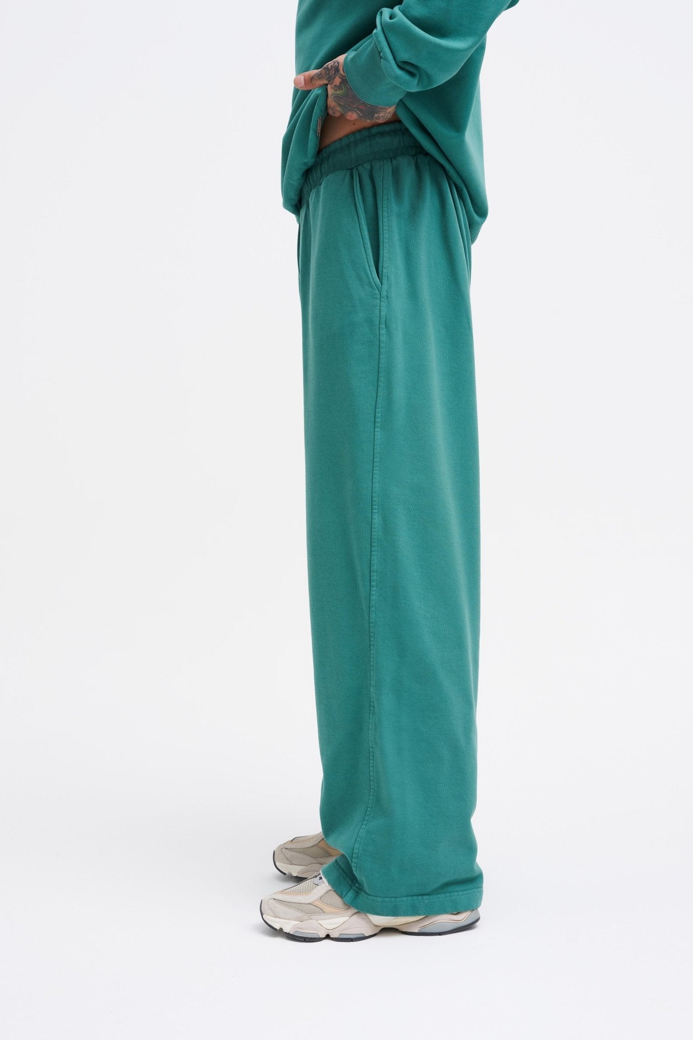 Erkek Yıkamalı Basic Baggy Eşofman Altı Yağ Yeşili