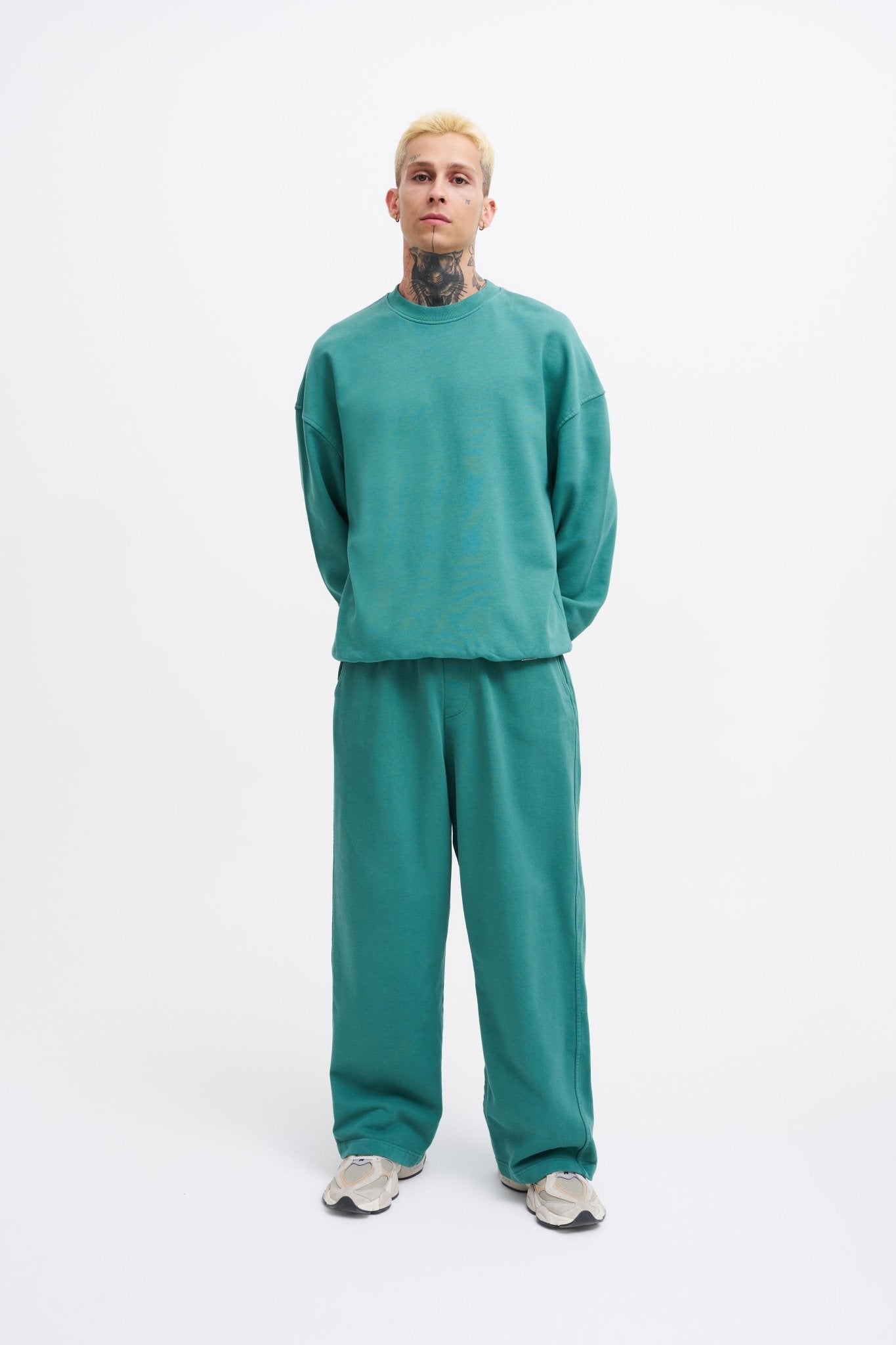 Erkek Yıkamalı Basic Baggy Eşofman Altı Yağ Yeşili