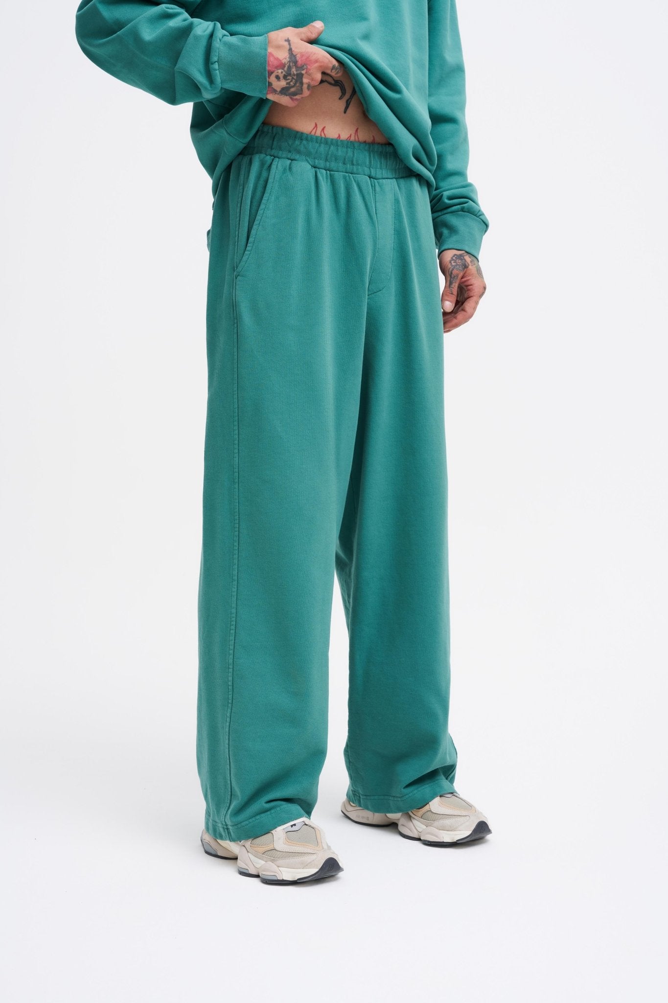 Erkek Yıkamalı Basic Baggy Eşofman Altı Yağ Yeşili