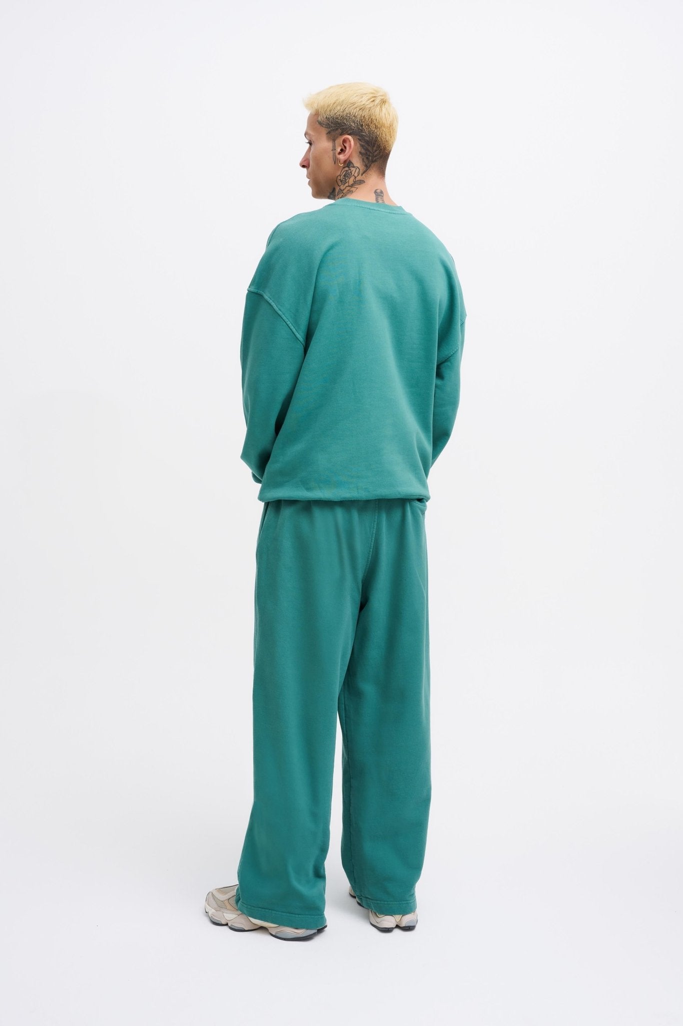 Erkek Yıkamalı Basic Baggy Eşofman Altı Yağ Yeşili