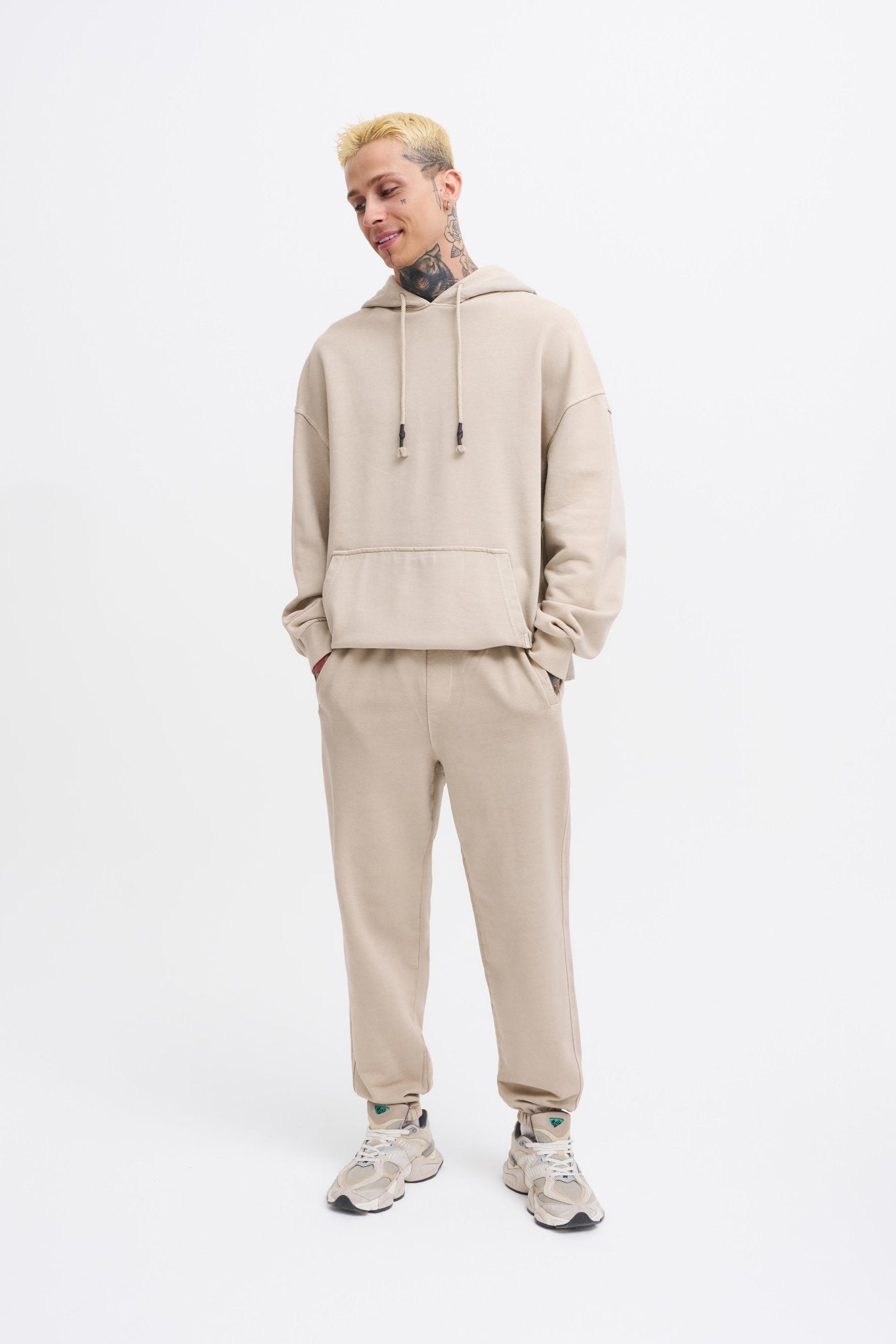 Erkek Yıkamalı Basic Jogger Eşofman Altı Açık Bej