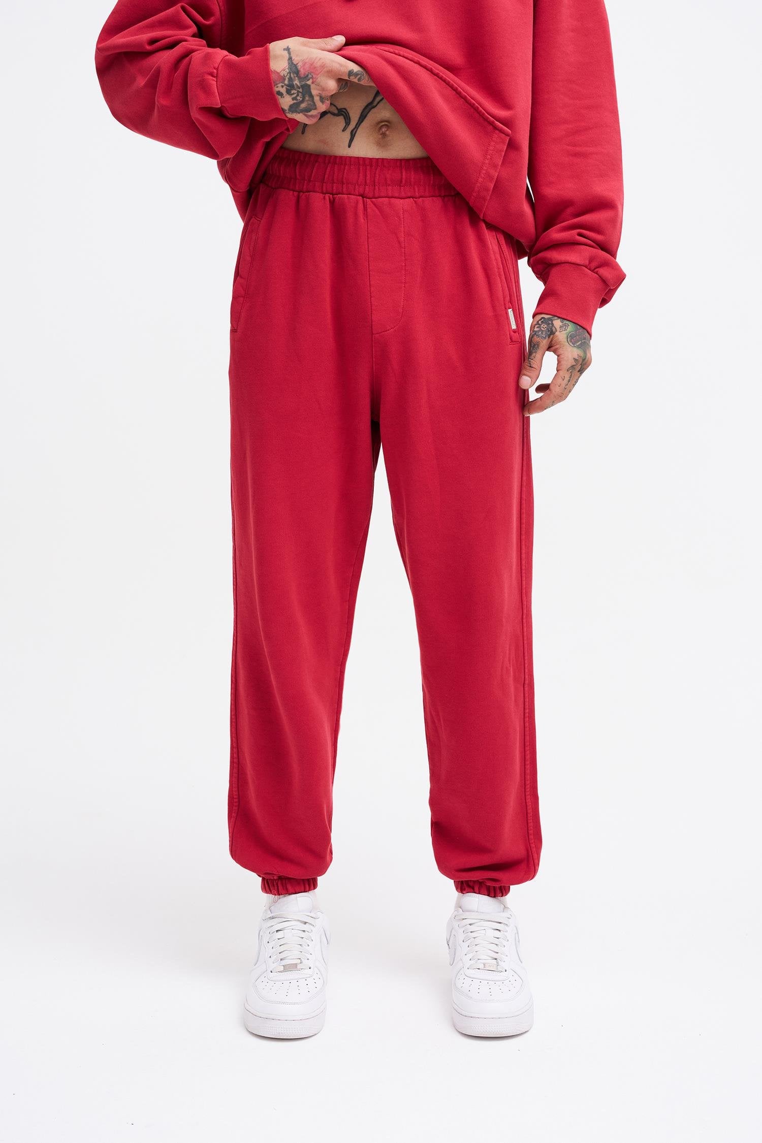 Erkek Yıkamalı Basic Jogger Eşofman Altı Açık Kırmızı