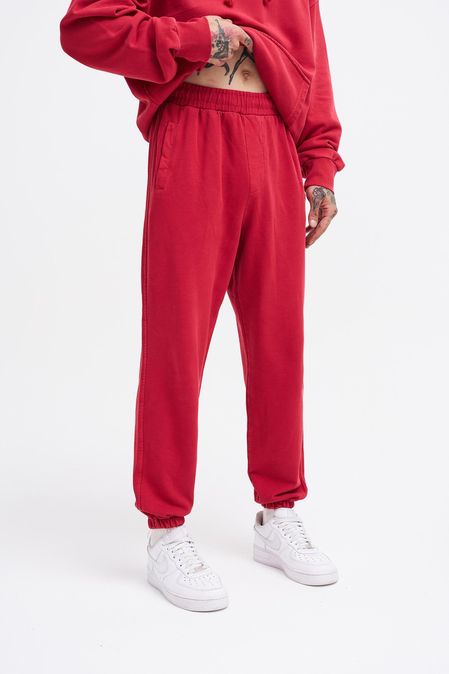 Erkek Yıkamalı Basic Jogger Eşofman Altı Açık Kırmızı