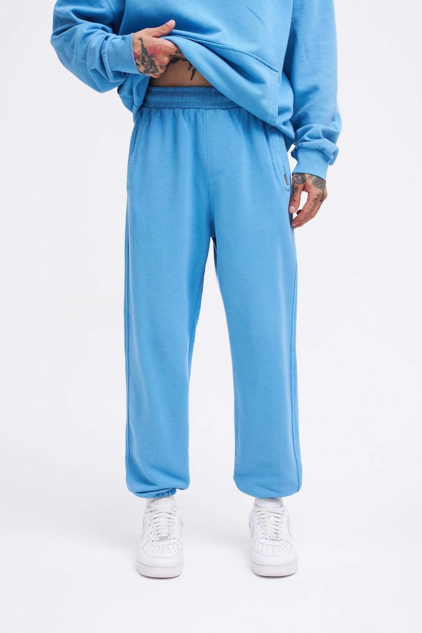 Erkek Yıkamalı Basic Jogger Eşofman Altı Açık Mavi