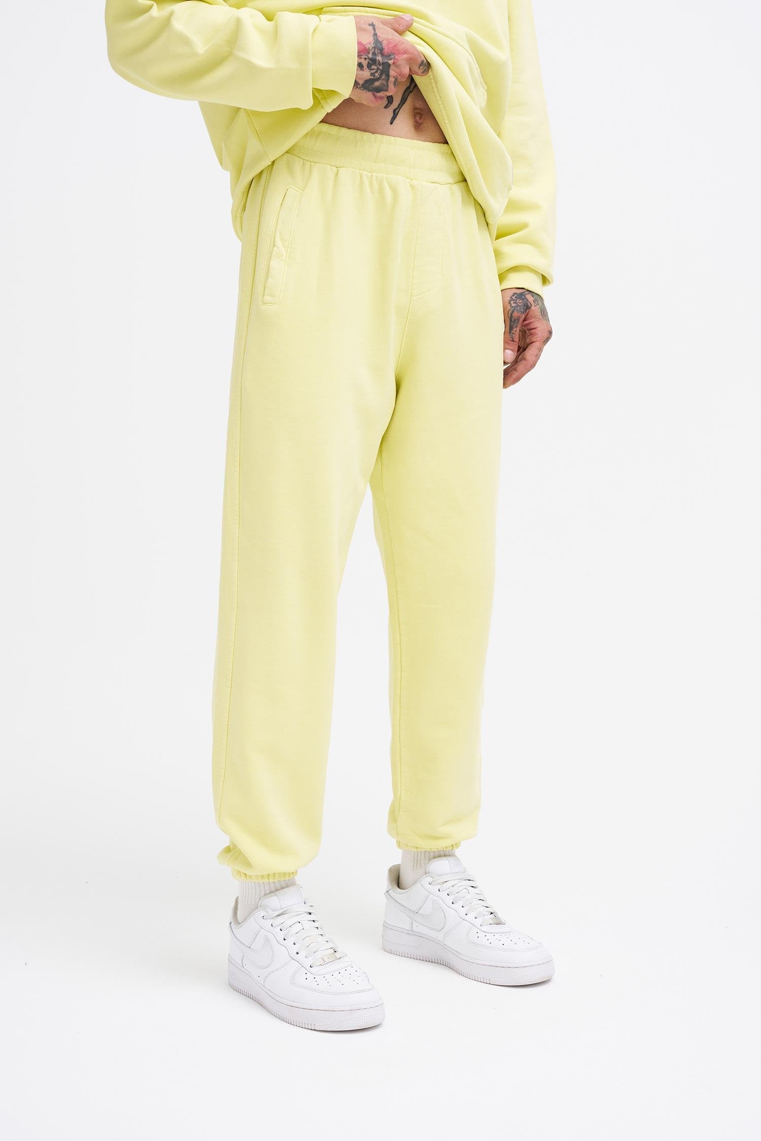 Erkek Yıkamalı Basic Jogger Eşofman Altı Açık Sarı