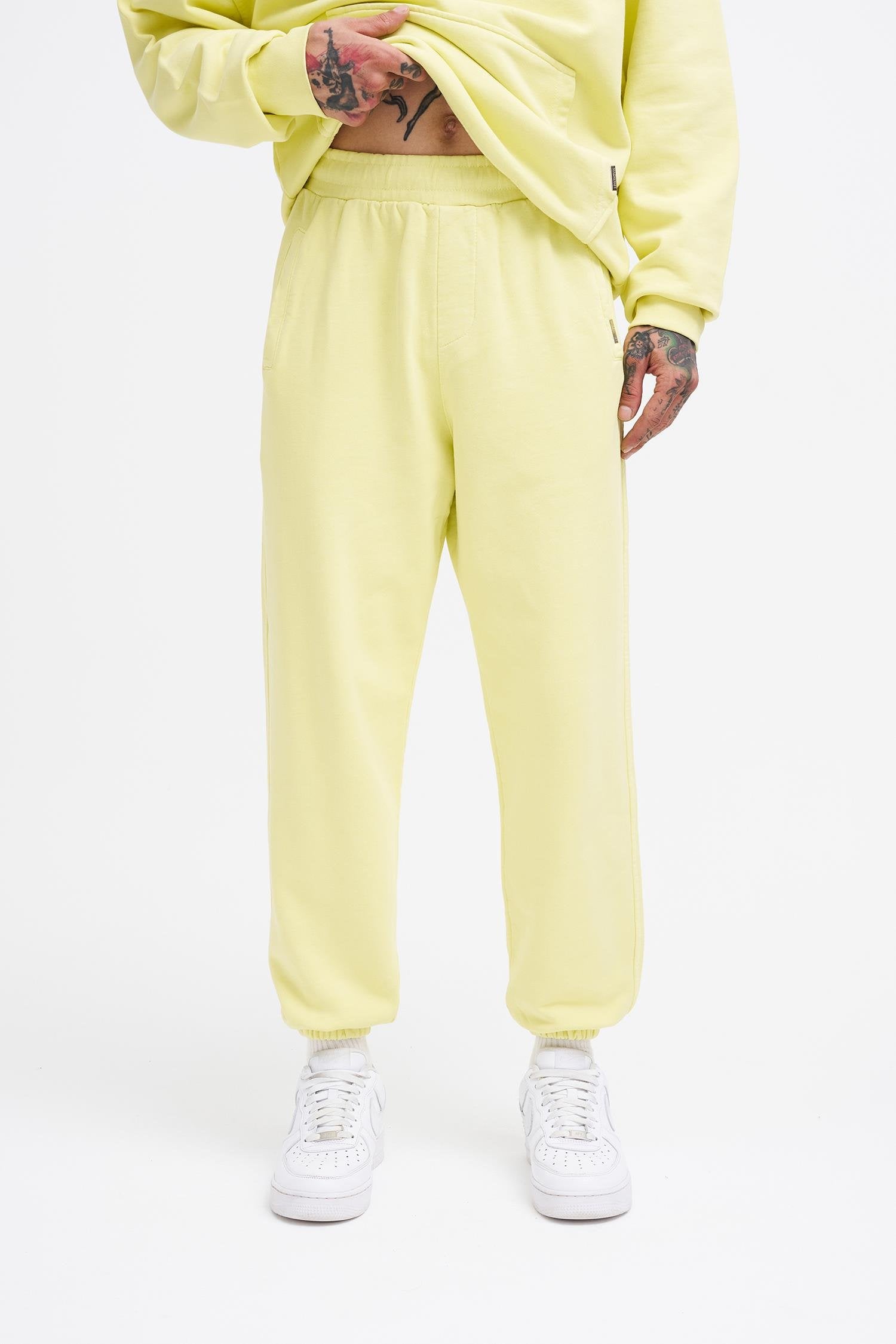 Erkek Yıkamalı Basic Jogger Eşofman Altı Açık Sarı