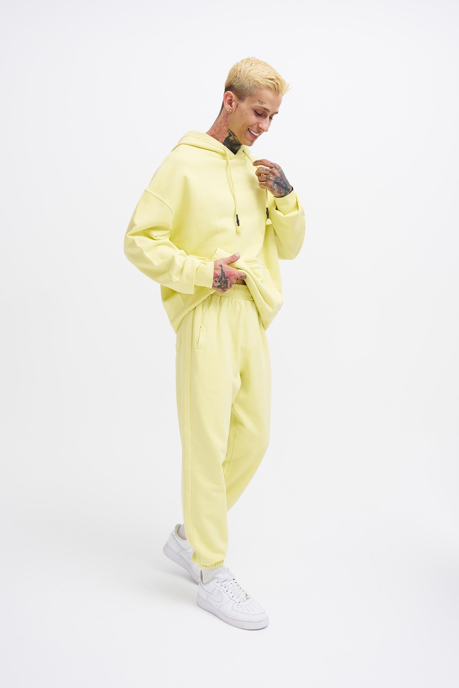 Erkek Yıkamalı Basic Jogger Eşofman Altı Açık Sarı