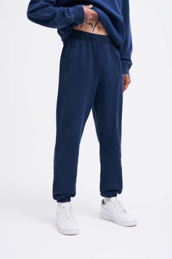 Erkek Yıkamalı Basic Jogger Eşofman Altı Gece Mavisi