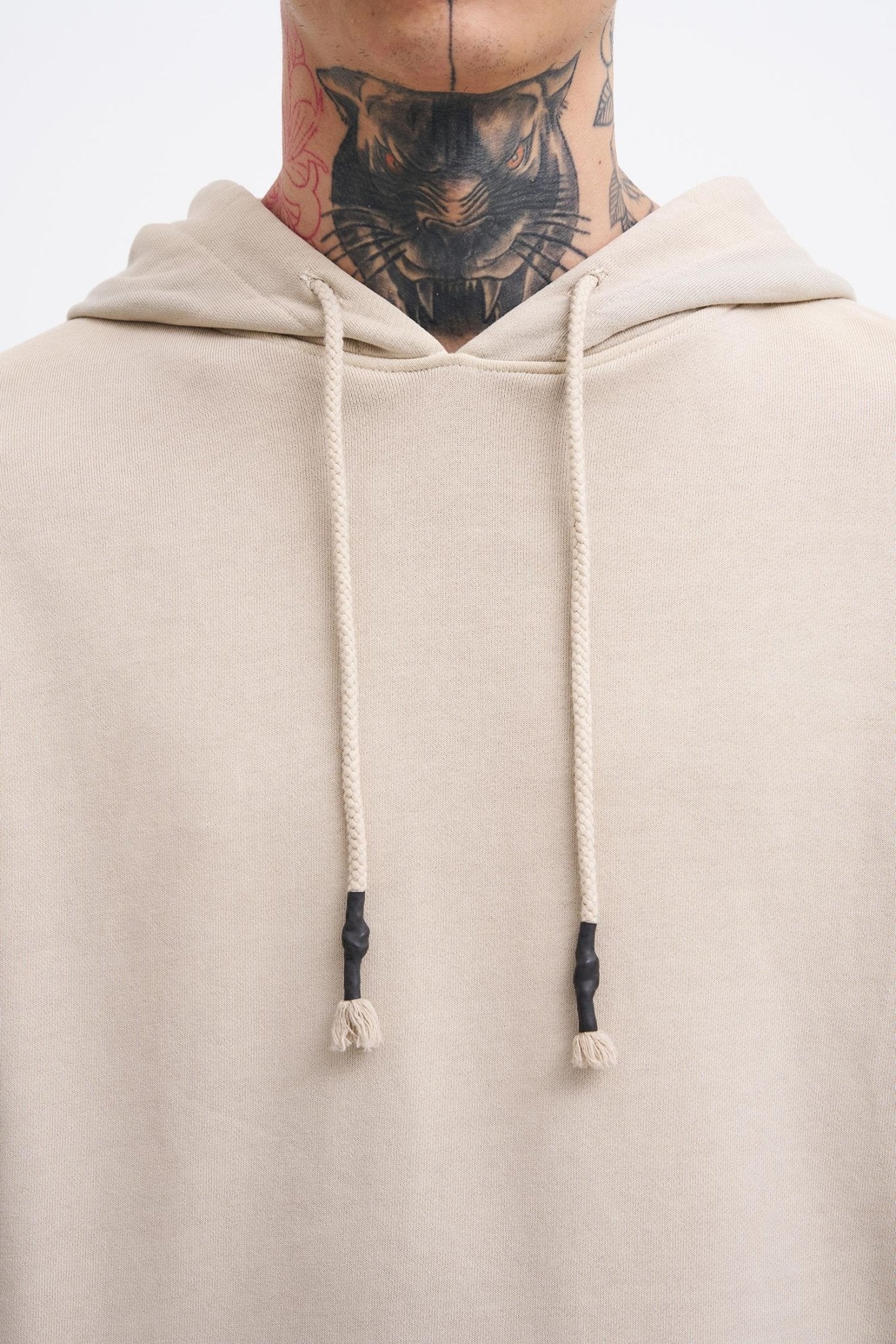 Erkek Yıkamalı Basic Kapüşonlu Oversize Sweatshirt Açık Bej