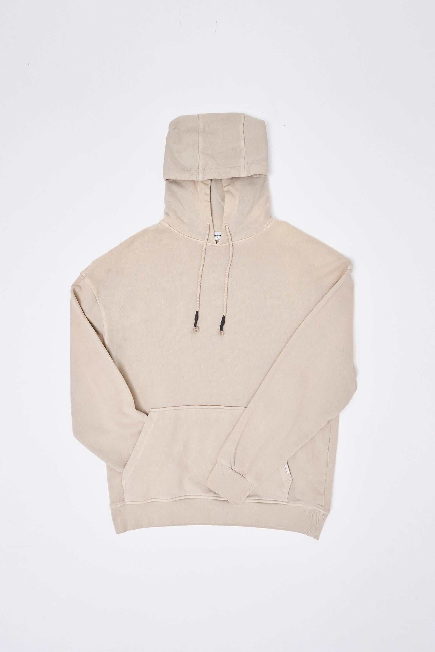 Erkek Yıkamalı Basic Kapüşonlu Oversize Sweatshirt Açık Bej