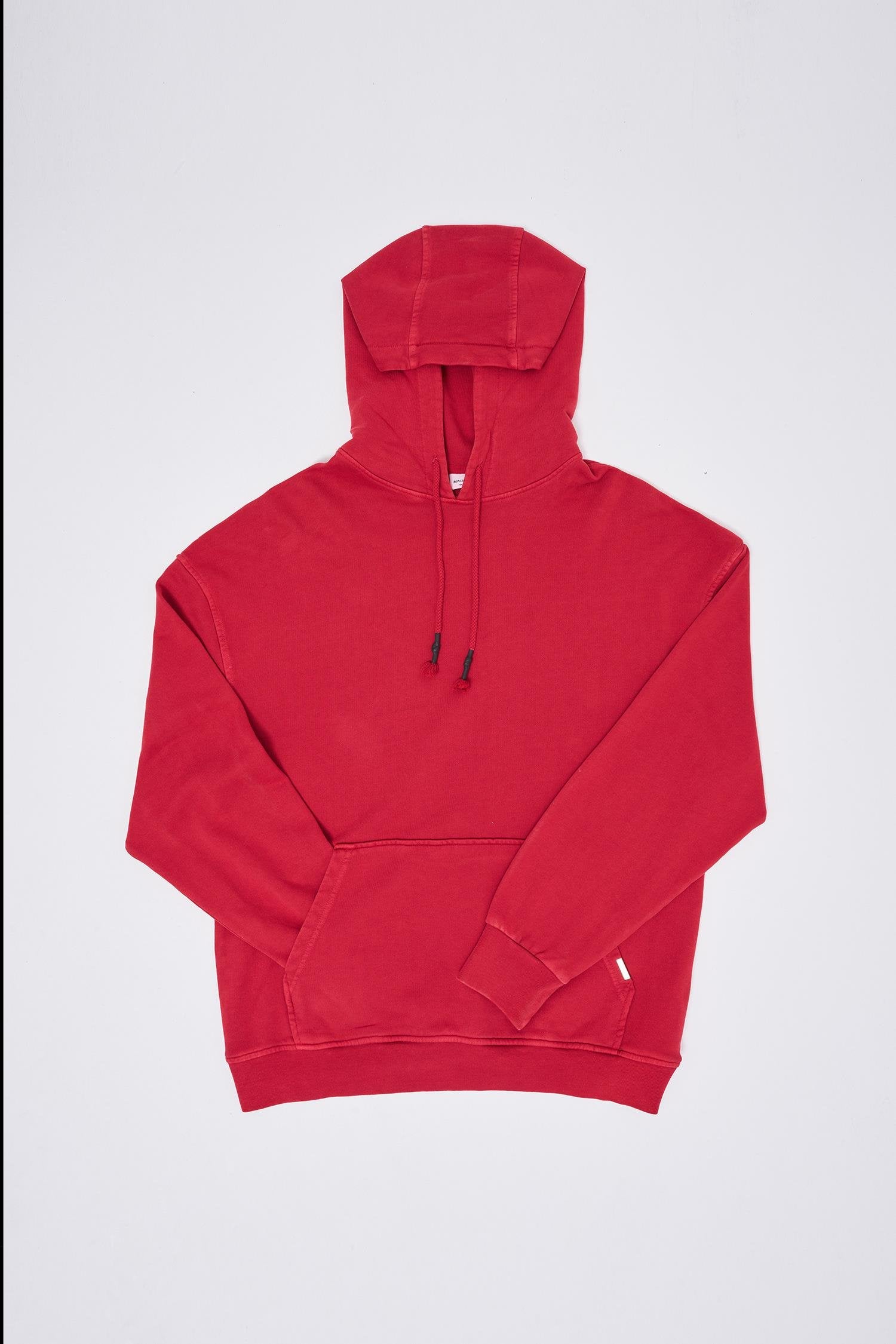 Erkek Yıkamalı Basic Kapüşonlu Oversize Sweatshirt Açık Kırmızı