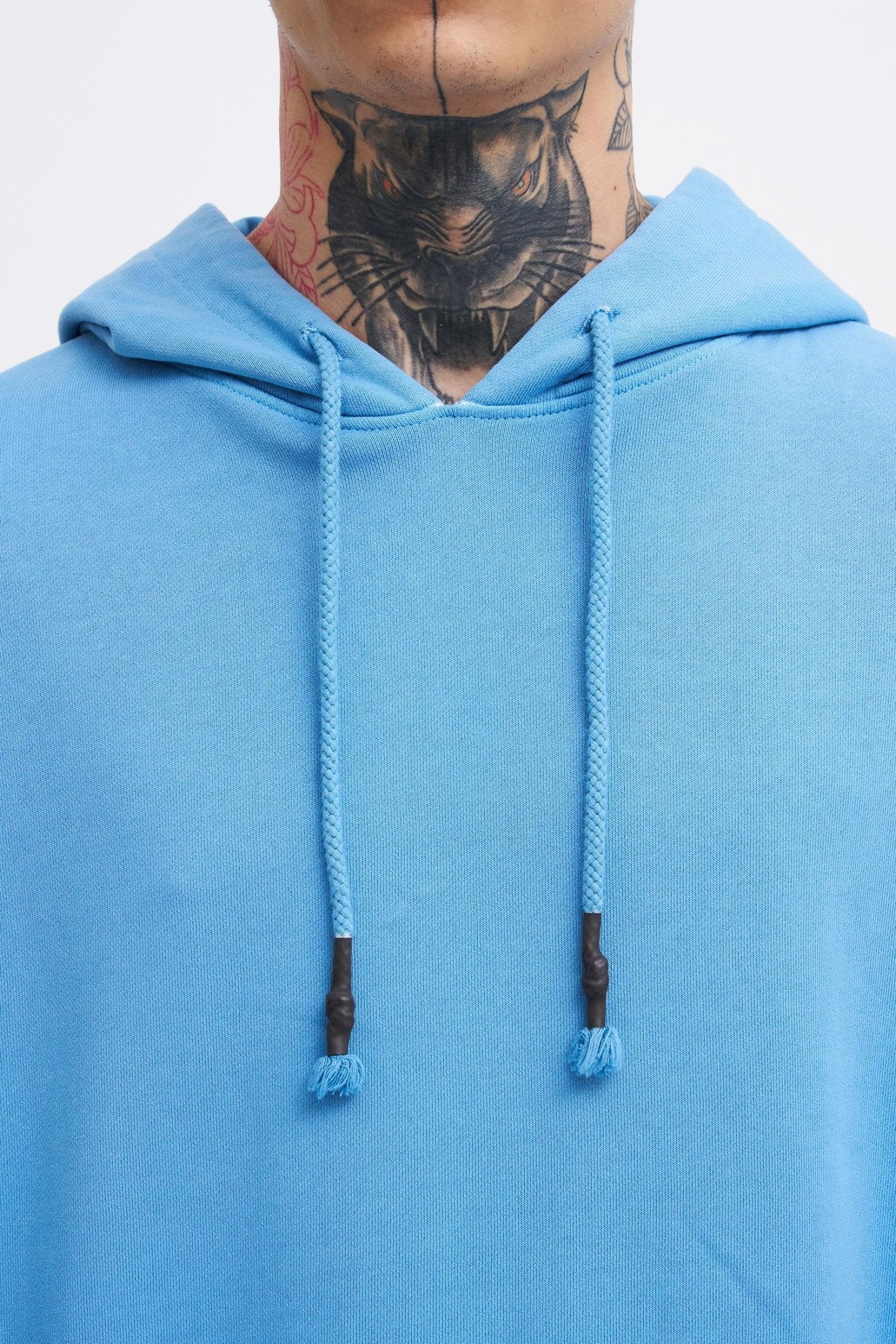 Erkek Yıkamalı Basic Kapüşonlu Oversize Sweatshirt Açık Mavi