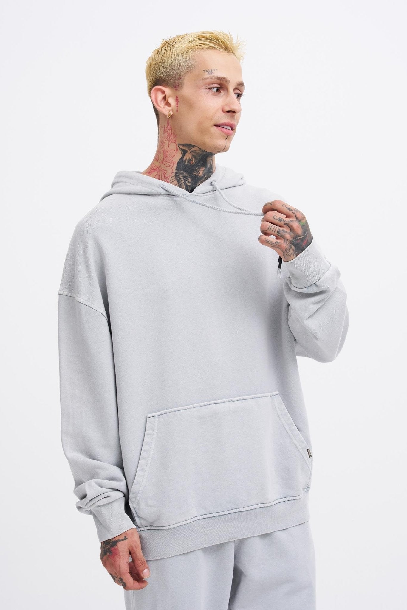 Erkek Yıkamalı Basic Kapüşonlu Oversize Sweatshirt Gri