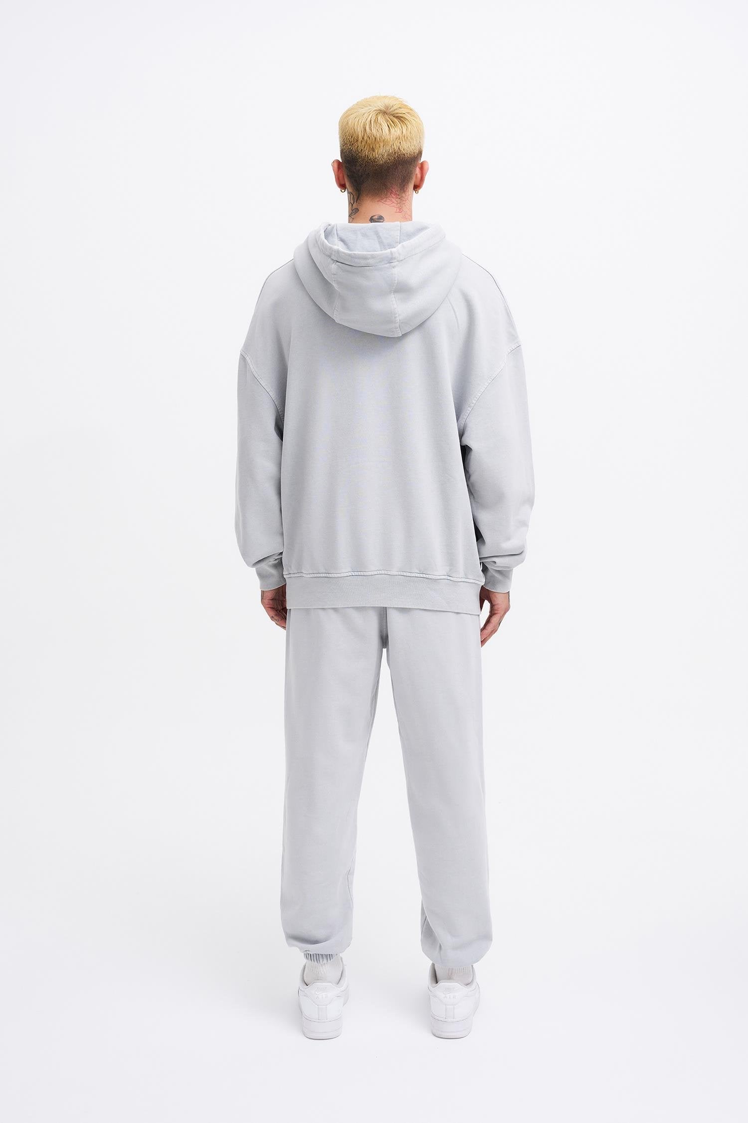 Erkek Yıkamalı Basic Kapüşonlu Oversize Sweatshirt Gri
