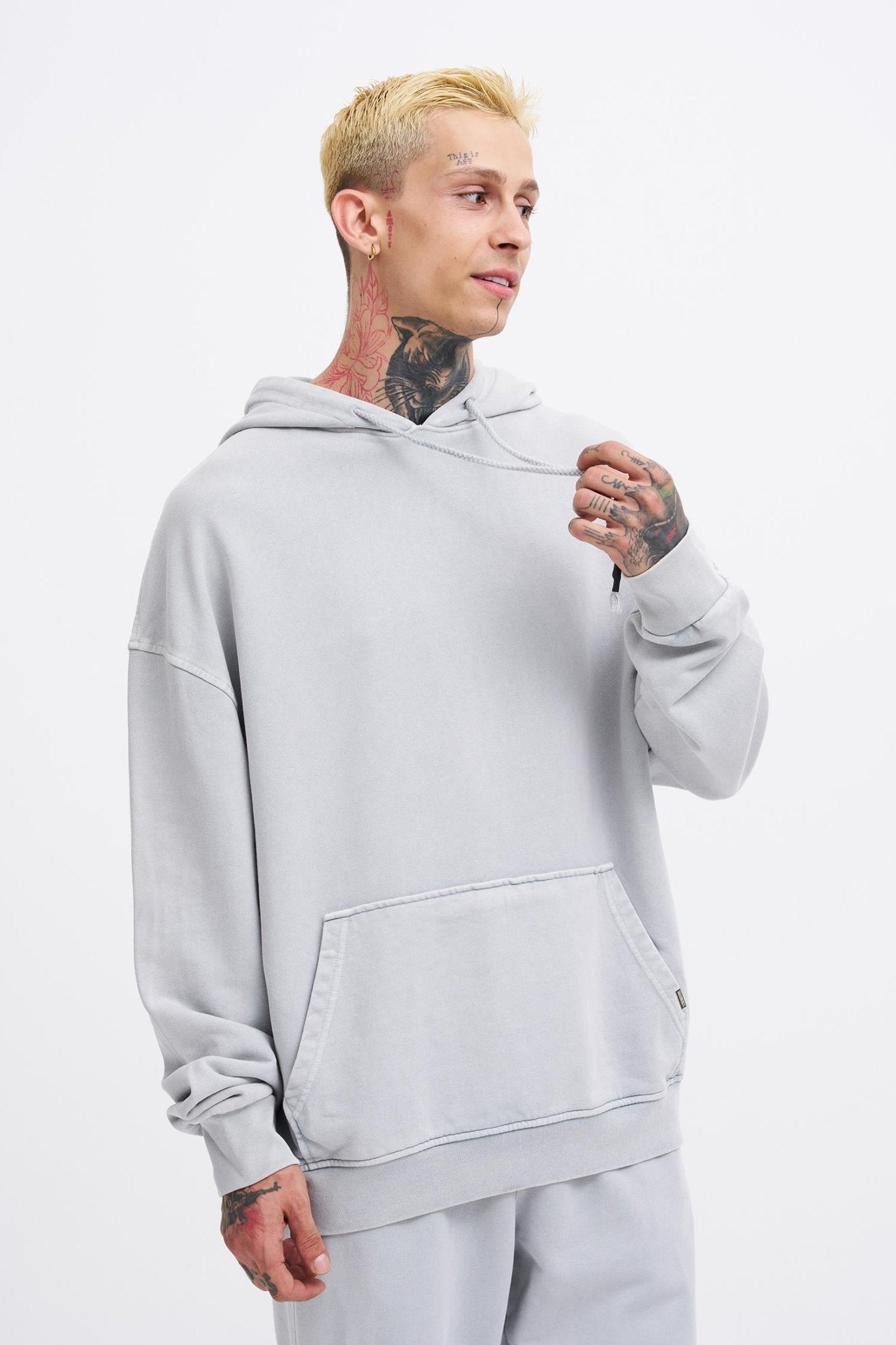 Erkek Yıkamalı Basic Kapüşonlu Oversize Sweatshirt Gri