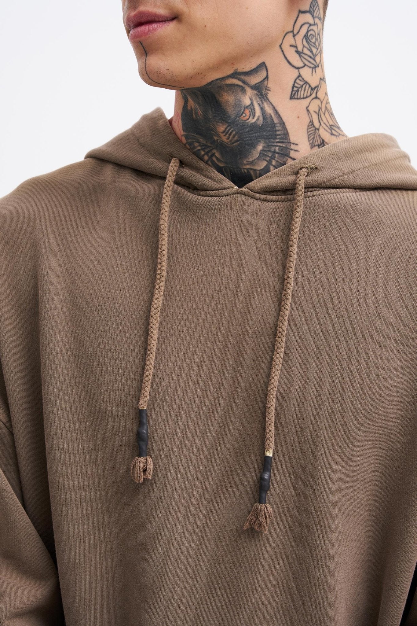 Erkek Yıkamalı Basic Kapüşonlu Oversize Sweatshirt Kahverengi