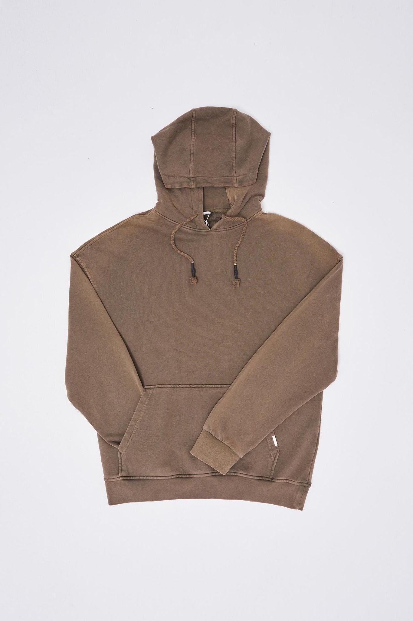 Erkek Yıkamalı Basic Kapüşonlu Oversize Sweatshirt Kahverengi