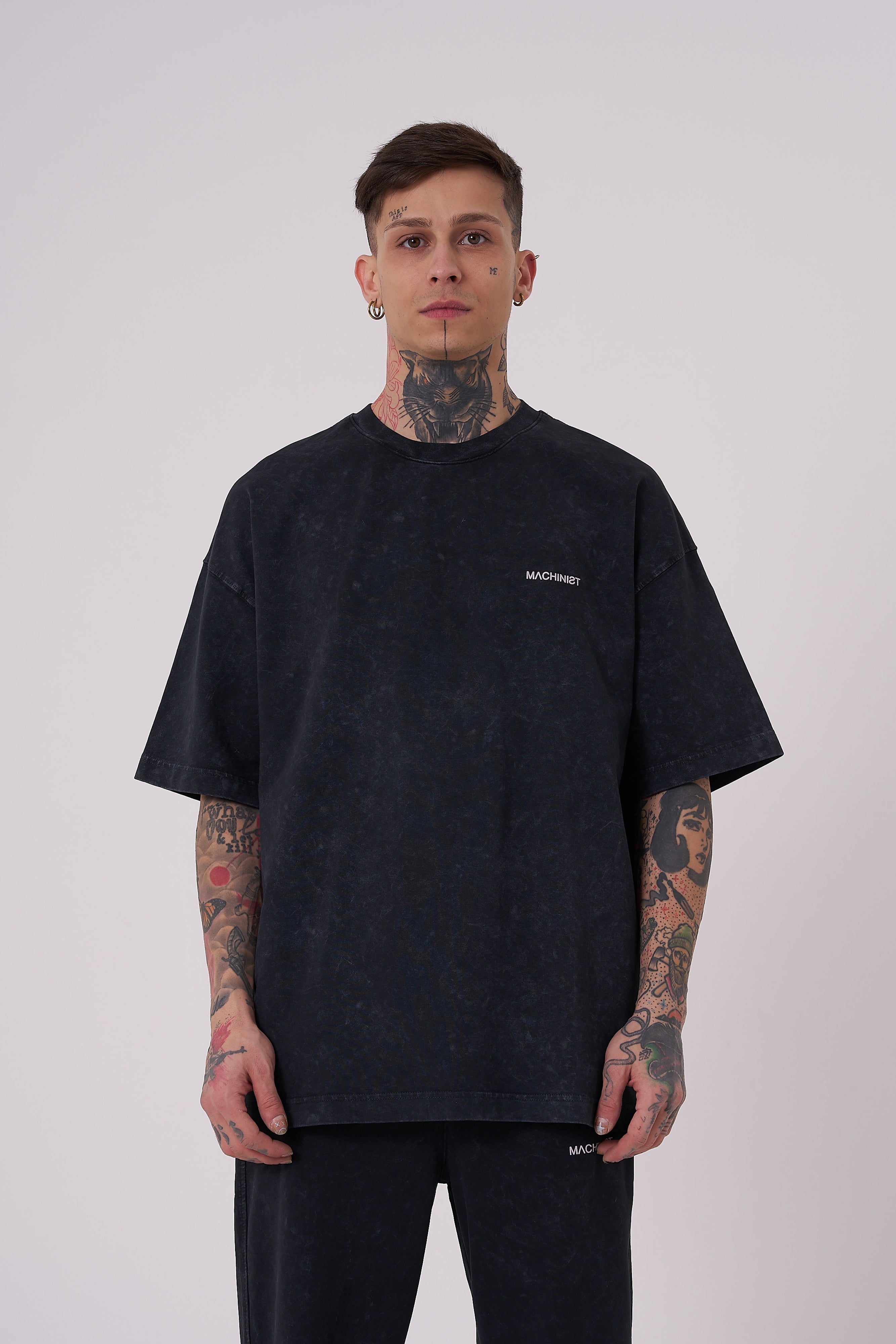 Erkek Yıkamalı Basic Oversize Tişört Antrasit