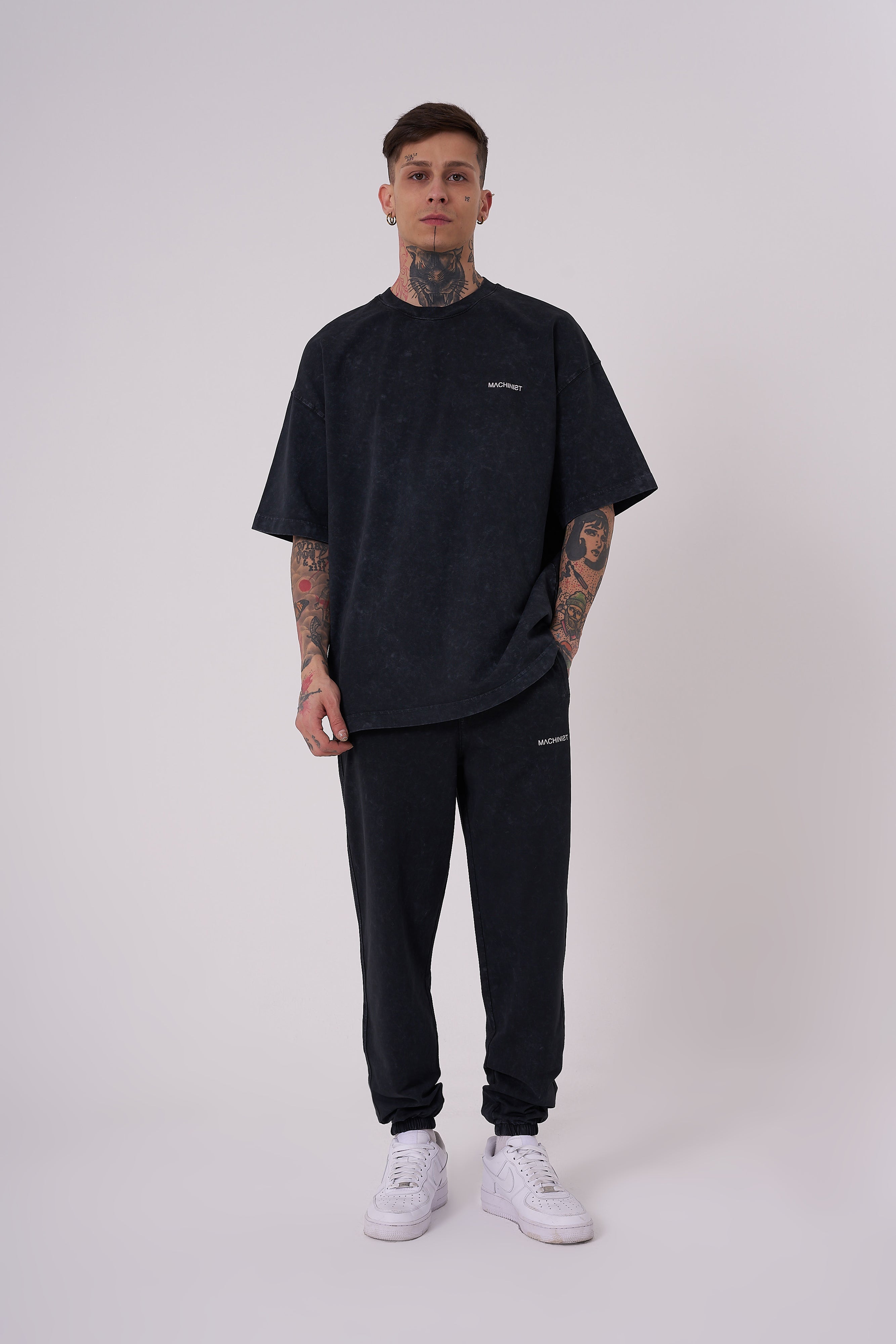 Erkek Yıkamalı Basic Oversize Tişört Antrasit-3