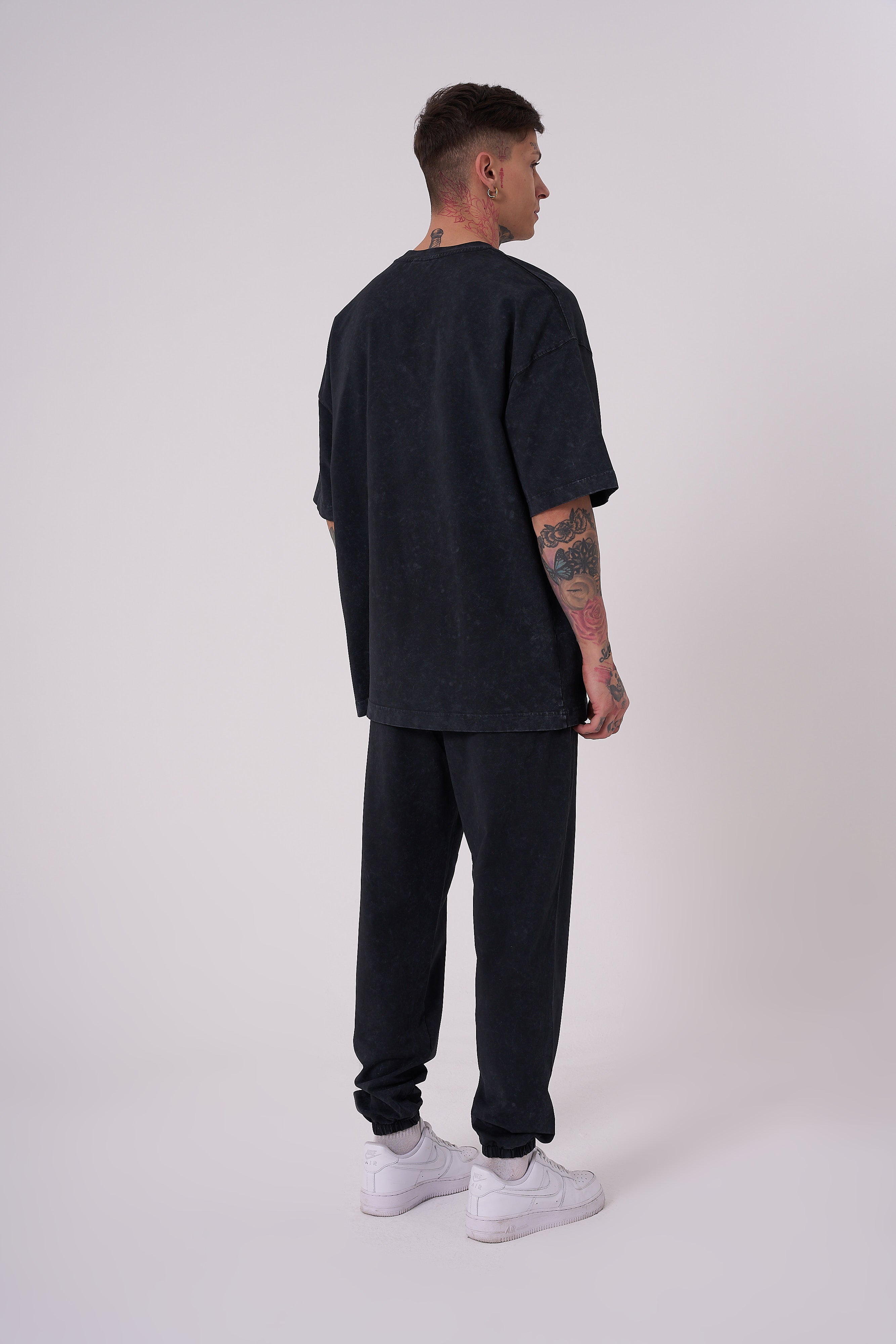 Erkek Yıkamalı Basic Oversize Tişört Antrasit-4