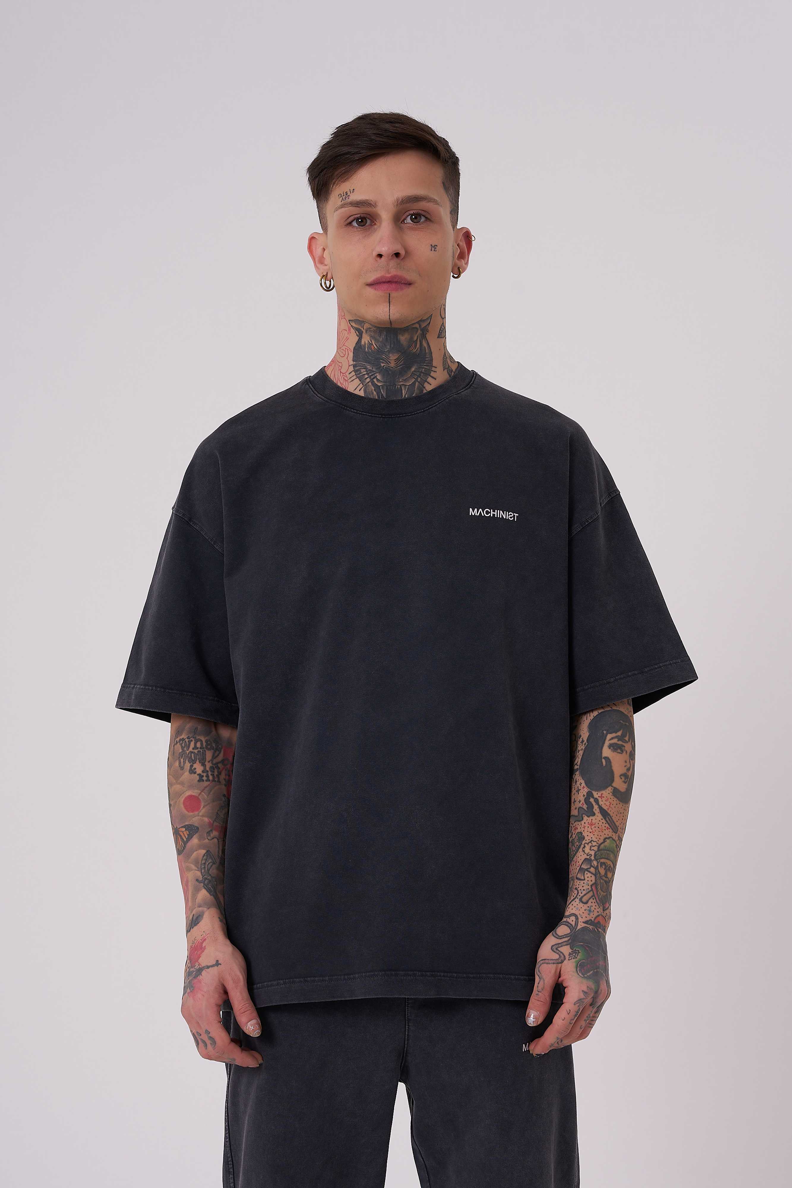 Erkek Yıkamalı Basic Oversize Tişört Antrasit