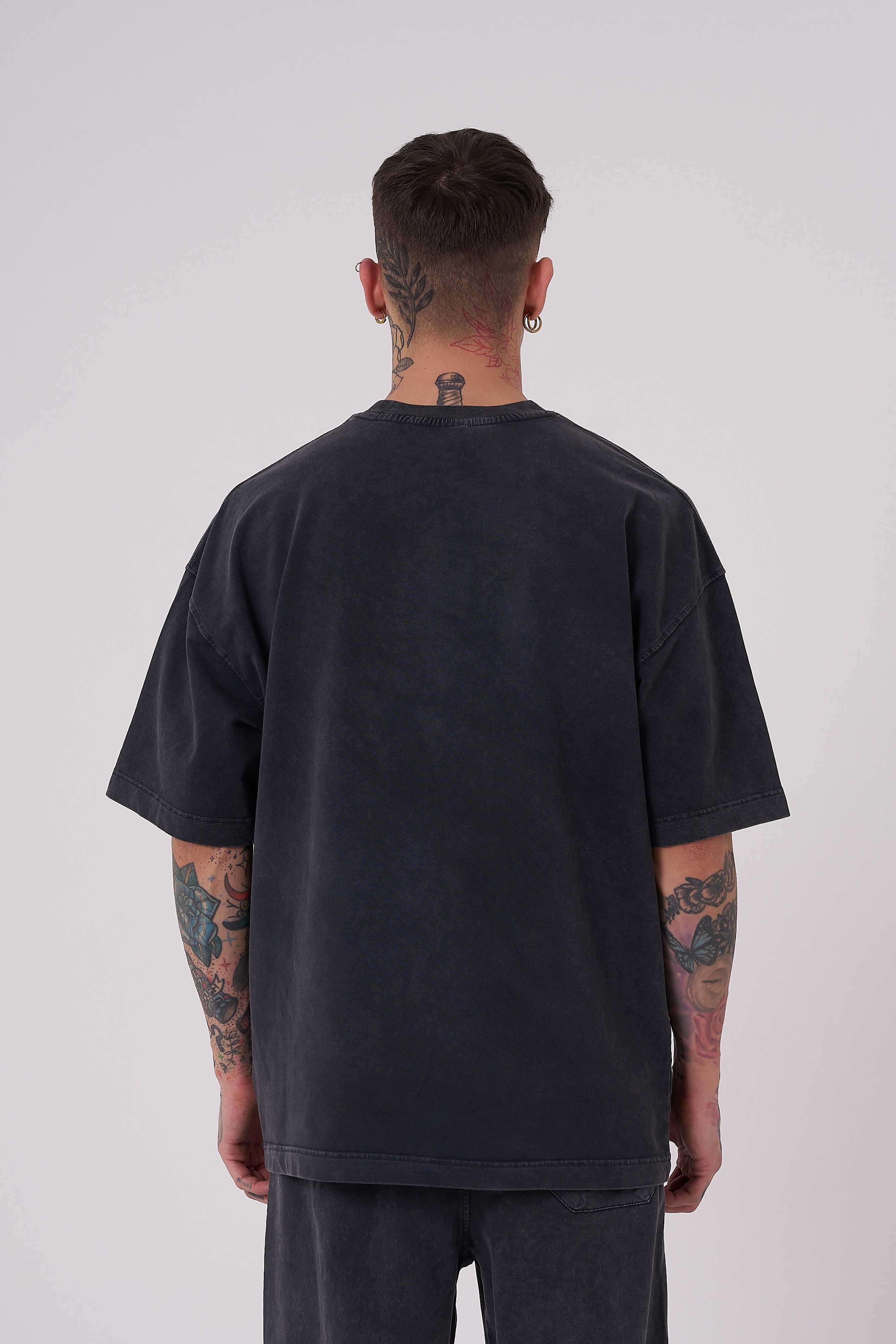 Erkek Yıkamalı Basic Oversize Tişört Antrasit