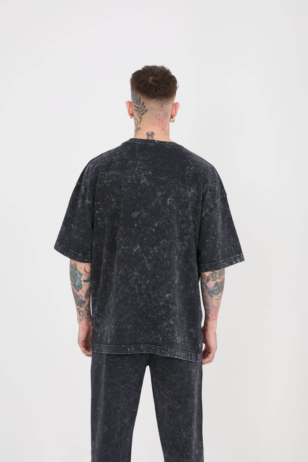 Erkek Yıkamalı Basic Oversize Tişört Antrasit Efektli