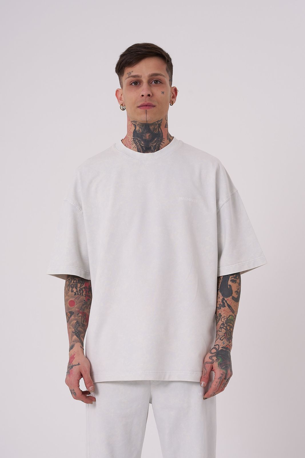 Erkek Yıkamalı Basic Oversize Tişört Uzay Grisi Efektli