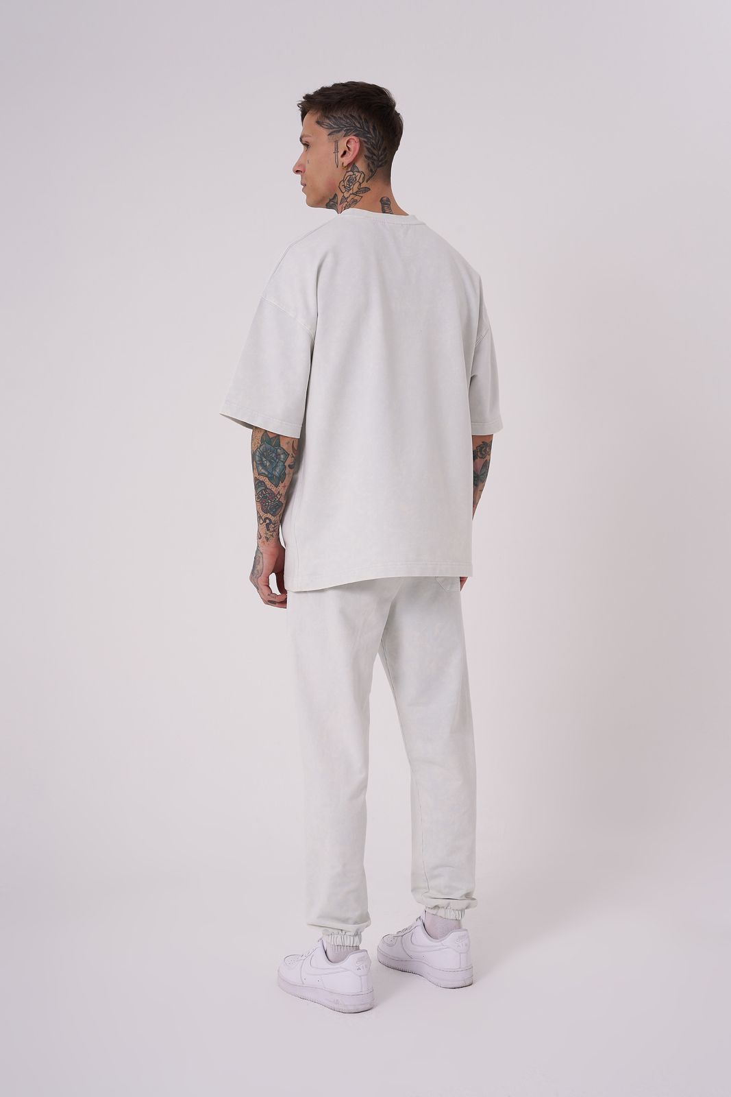 Erkek Yıkamalı Basic Oversize Tişört Uzay Grisi Efektli-4