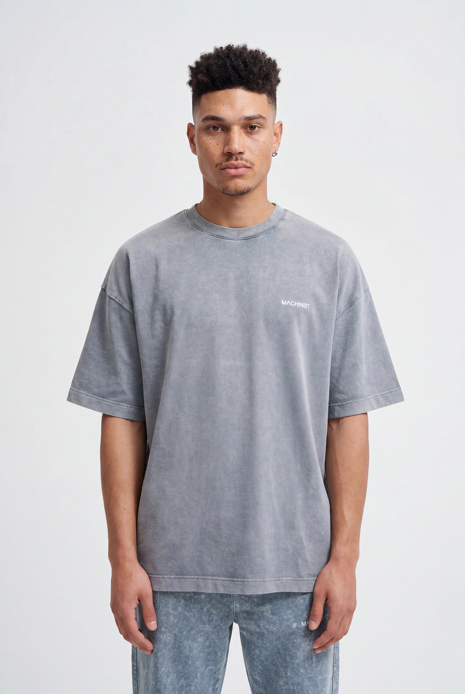 Erkek Yıkamalı Basic Relaxed Tişört Gri