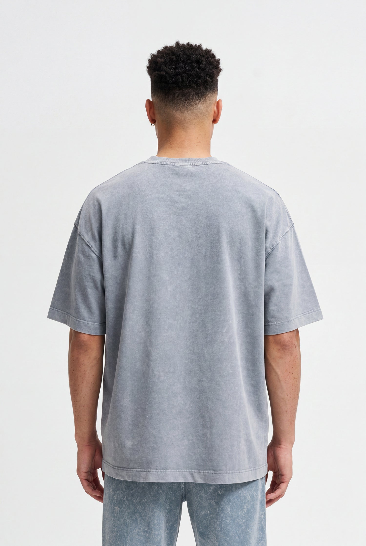 Erkek Yıkamalı Basic Relaxed Tişört Gri-3