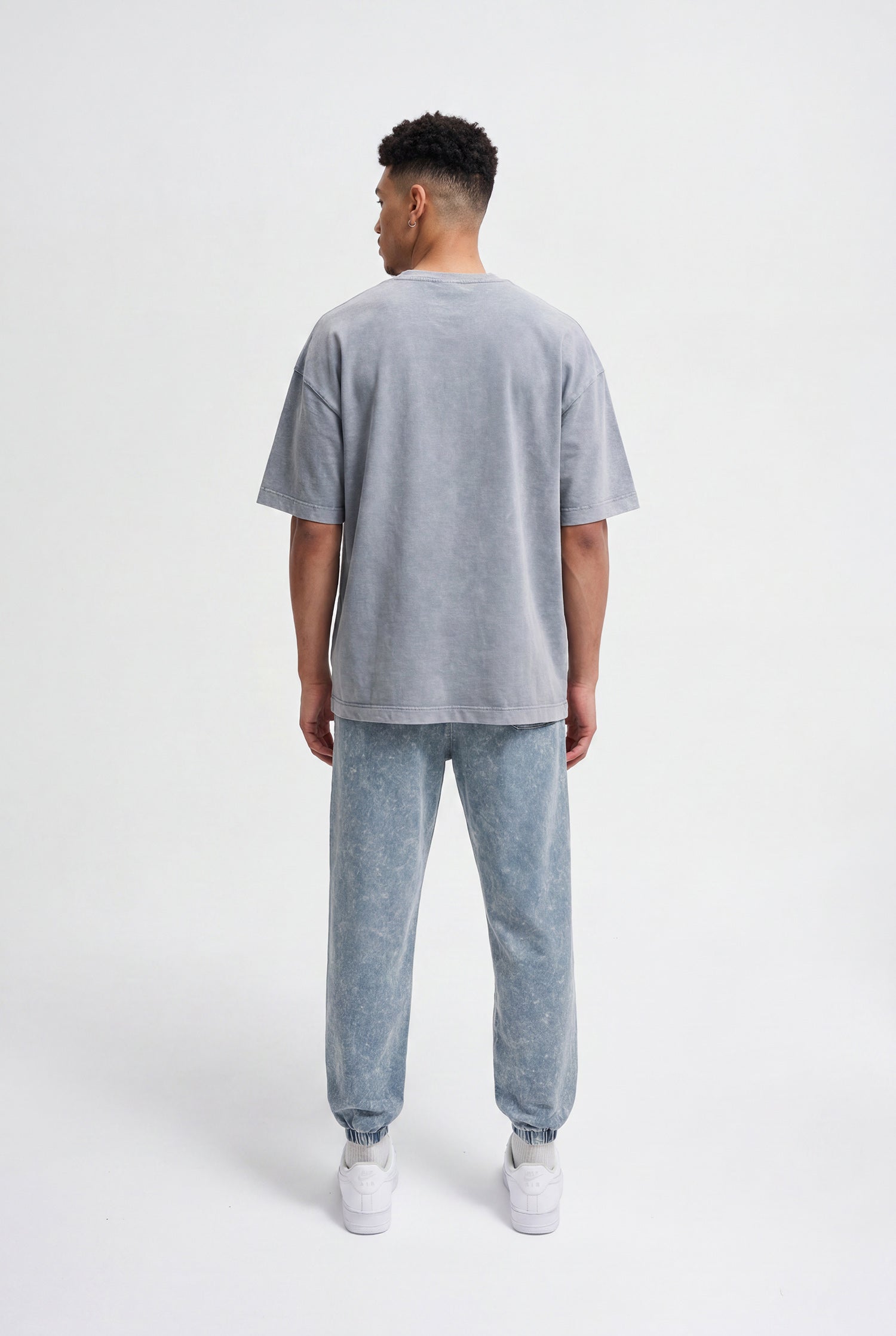 Erkek Yıkamalı Basic Relaxed Tişört Gri-5