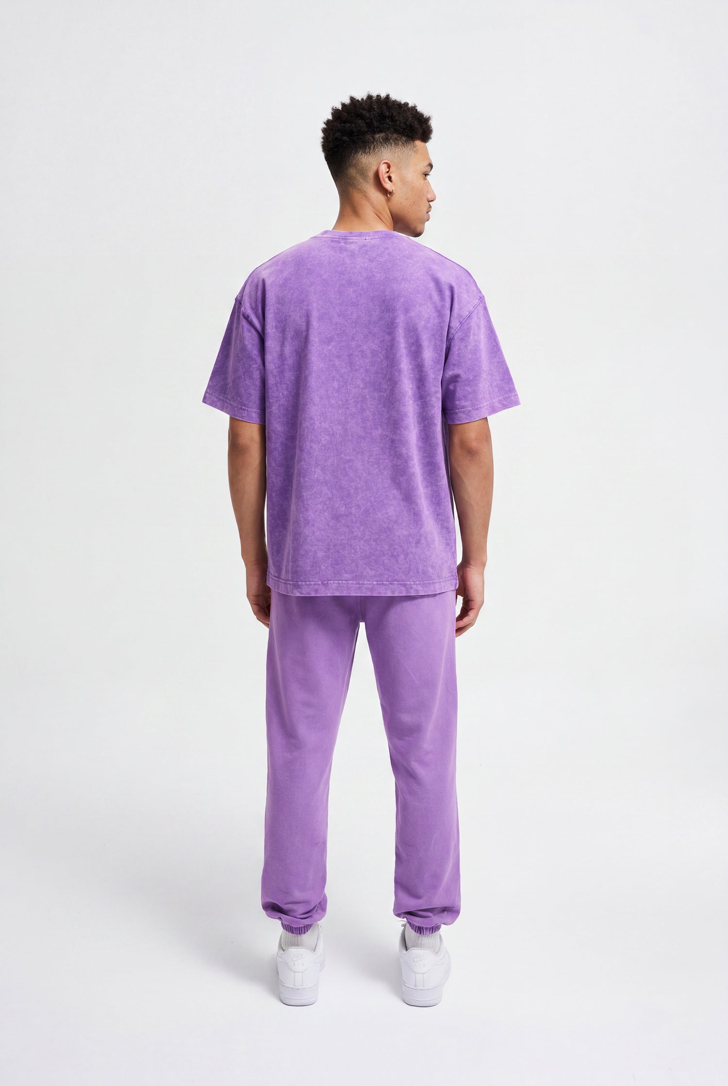 Erkek Yıkamalı Basic Relaxed Tişört Mor Efektli-5