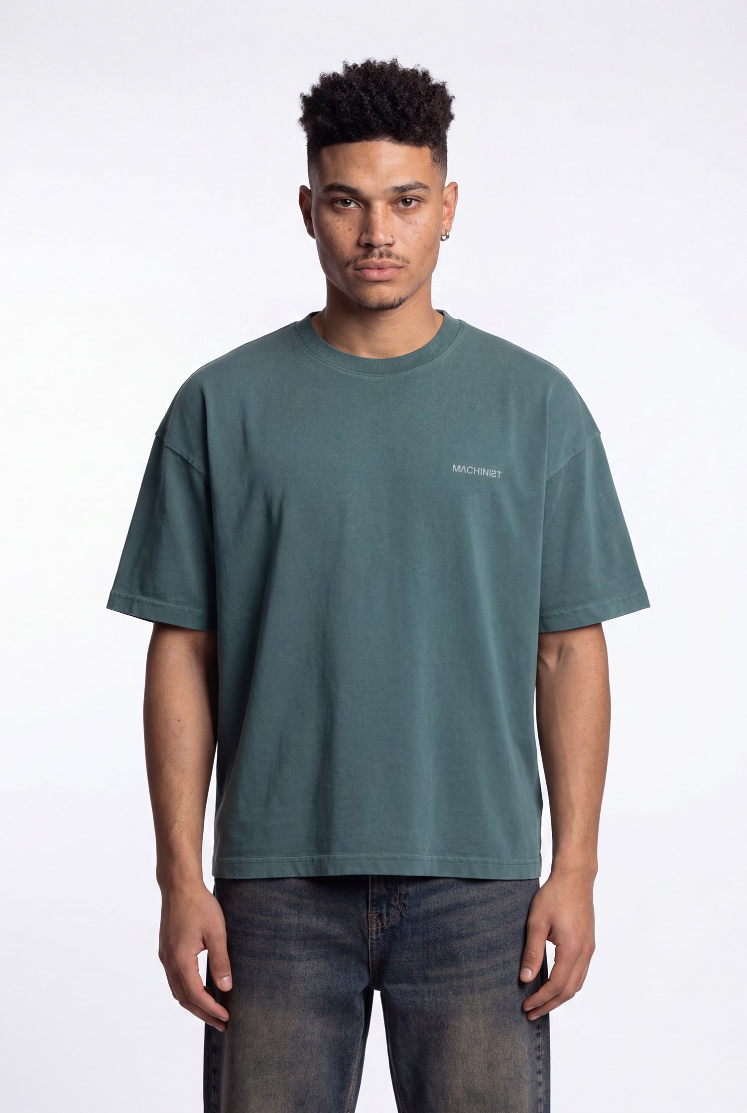 Erkek Yıkamalı Basic Relaxed Tişört Yağ Yeşili-1