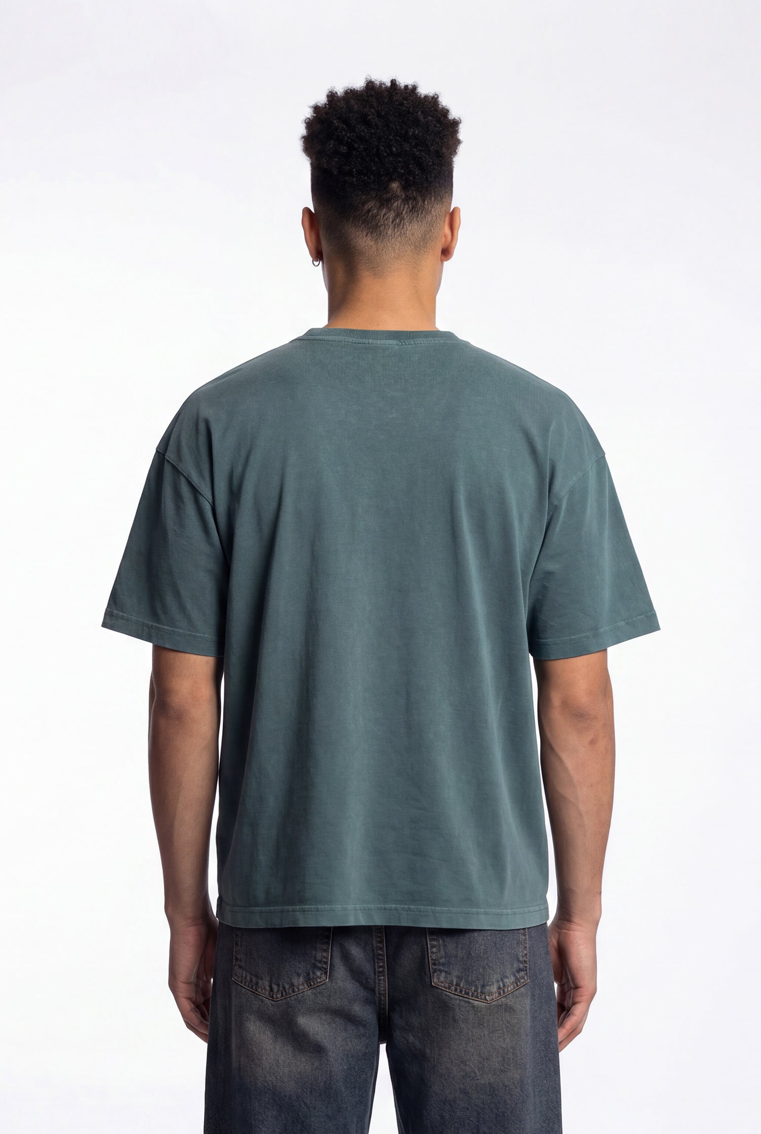 Erkek Yıkamalı Basic Relaxed Tişört Yağ Yeşili-3