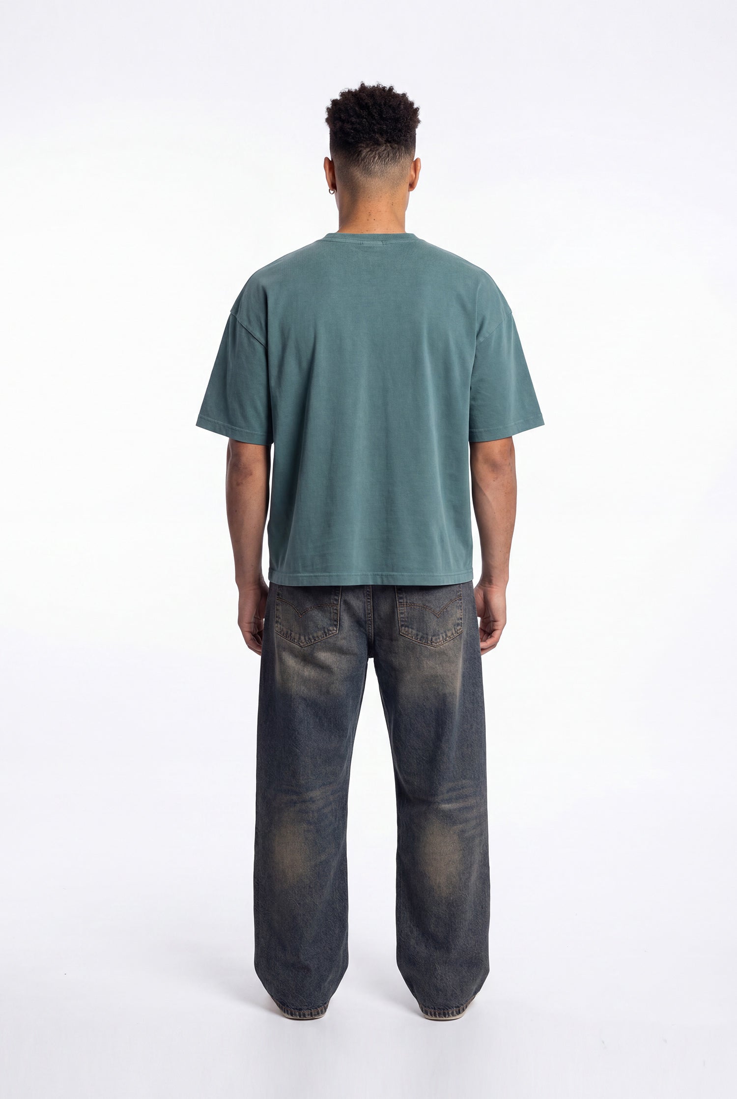 Erkek Yıkamalı Basic Relaxed Tişört Yağ Yeşili-5