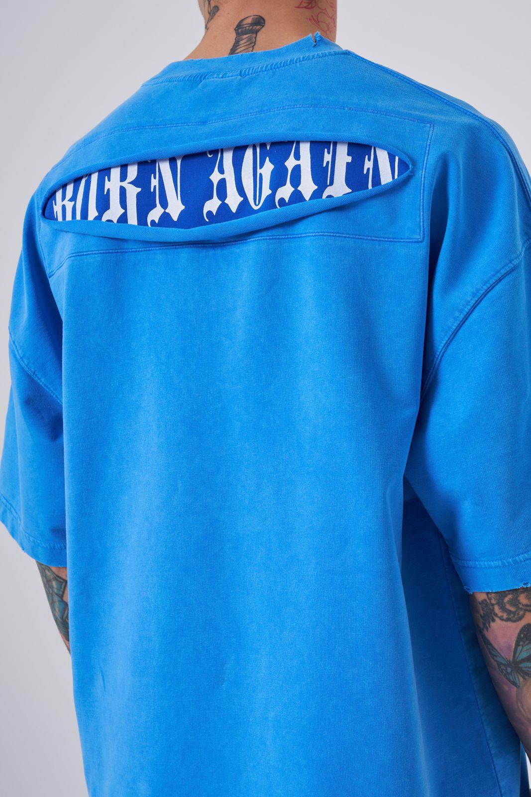 Erkek Yıkamalı Hidden Patch Oversize Tişört Açık Mavi Efektli
