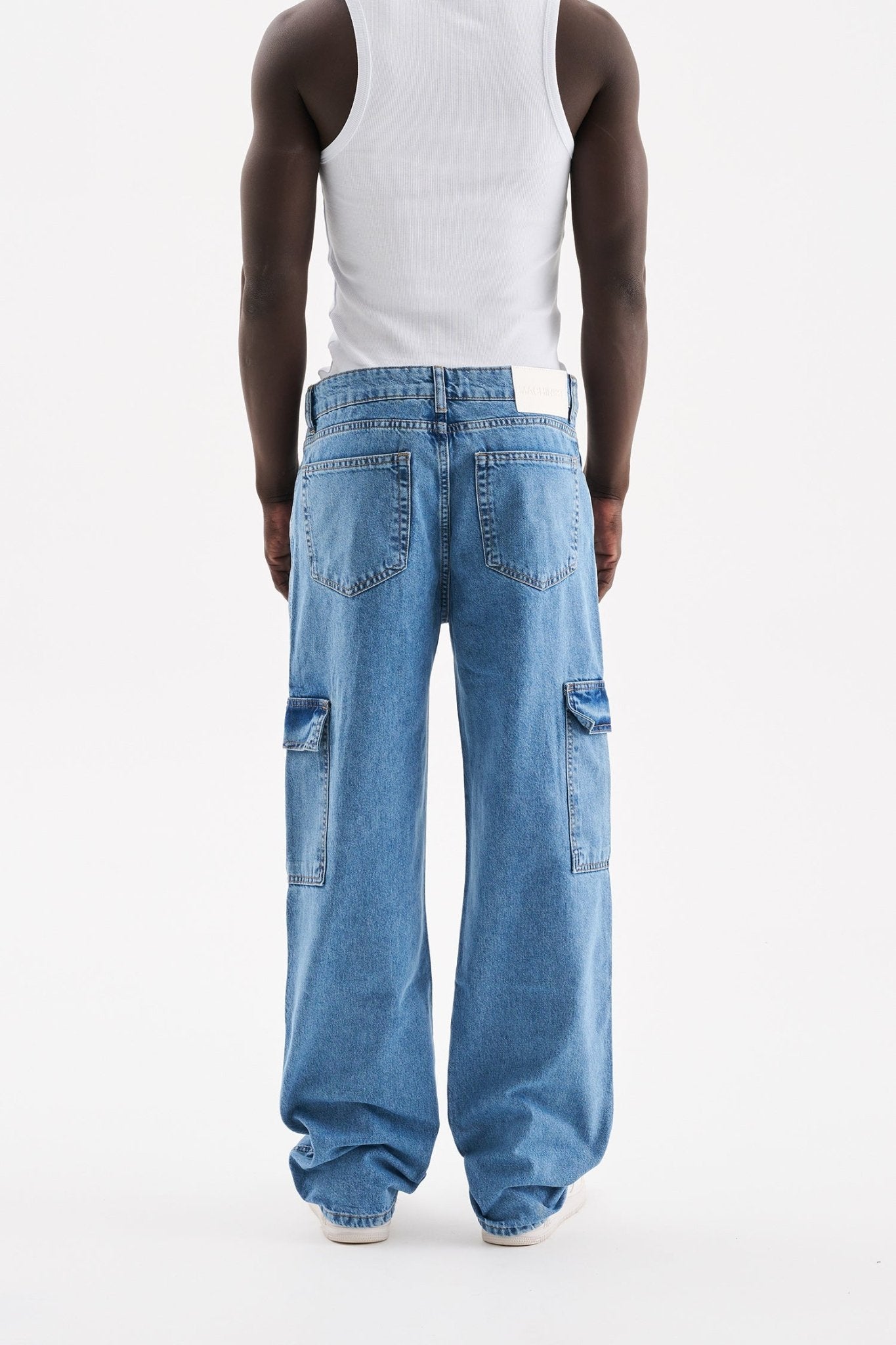 Erkek Yıkamalı Kargo Cepli Baggy Fit Jean Pantolon Açık Mavi