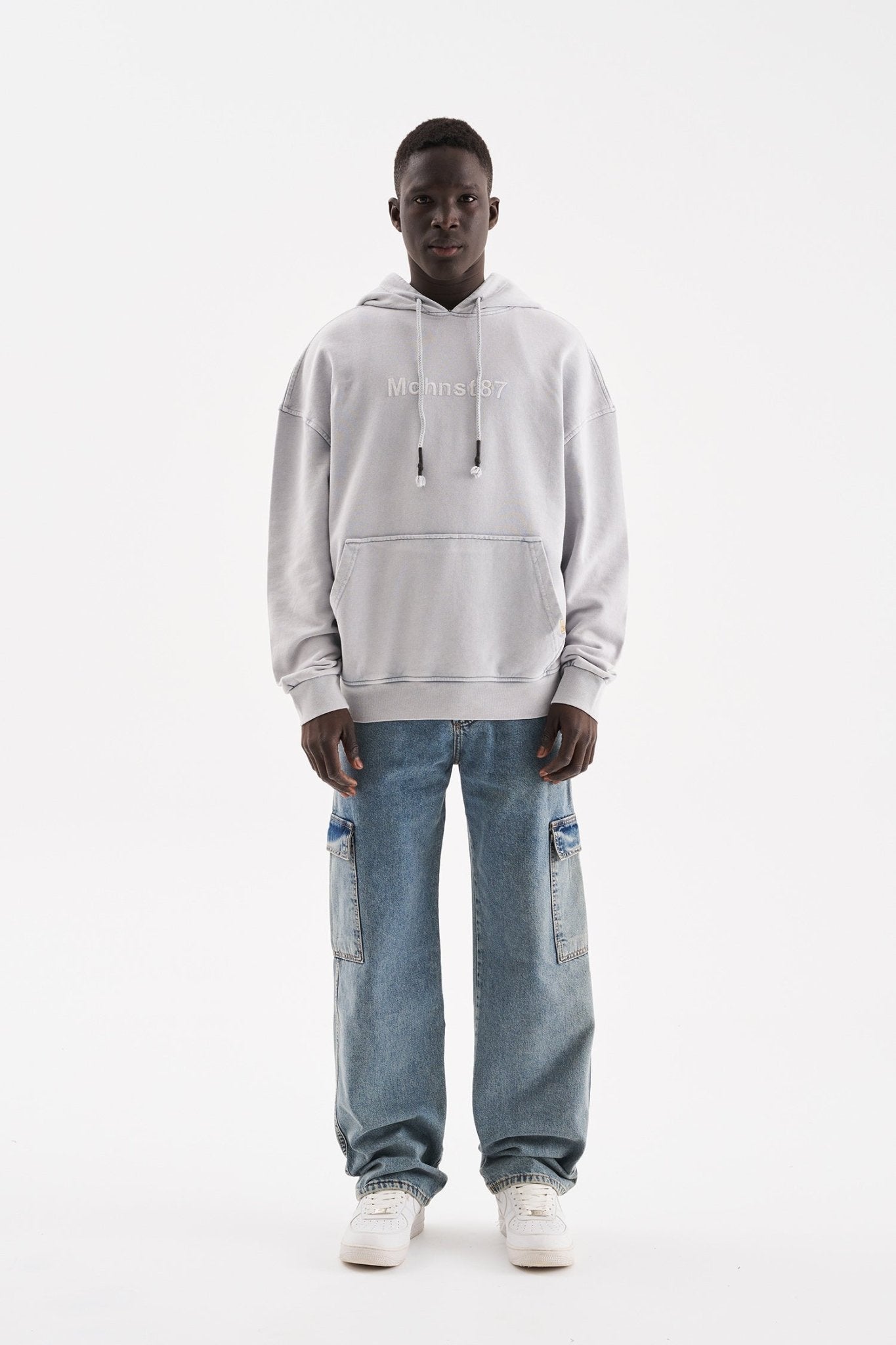 Erkek Yıkamalı Kargo Cepli Baggy Fit Jean Pantolon Efektli Mavi