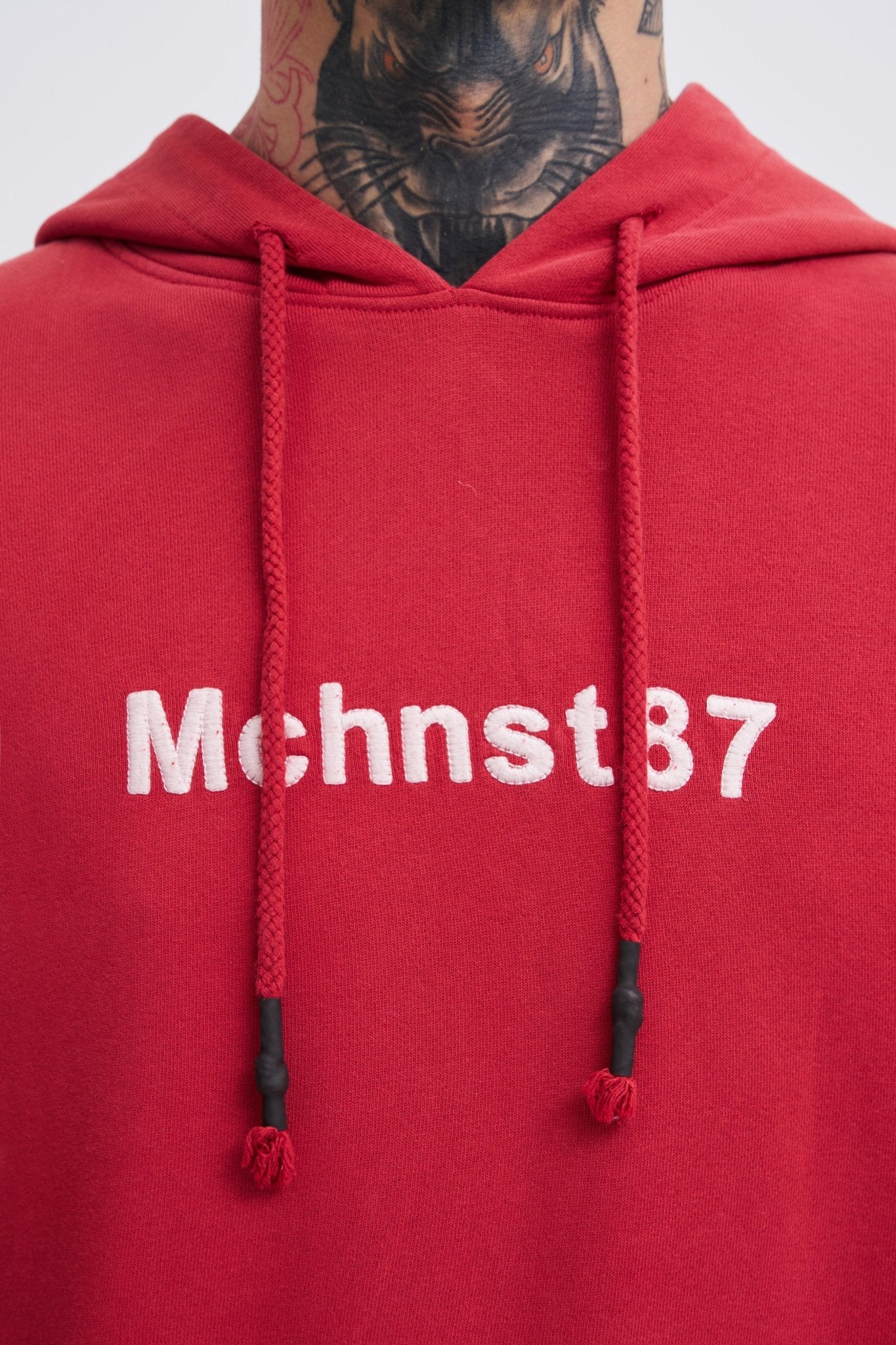 Erkek Yıkamalı Nakışlı Kapüşonlu Oversize Sweatshirt Açık Kırmızı