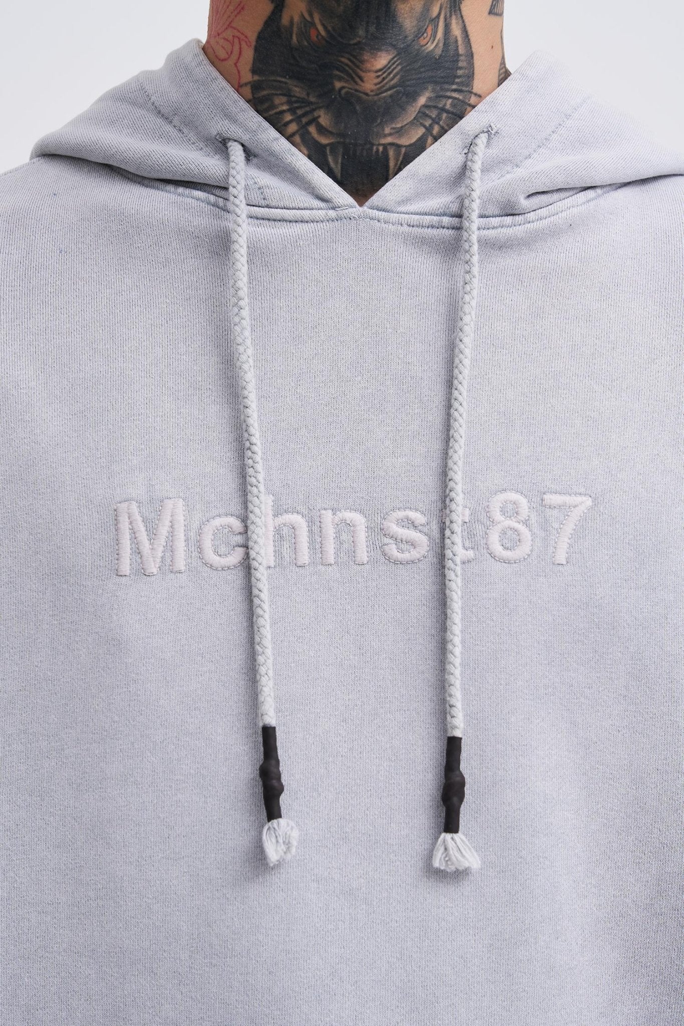 Erkek Yıkamalı Nakışlı Kapüşonlu Oversize Sweatshirt Gri