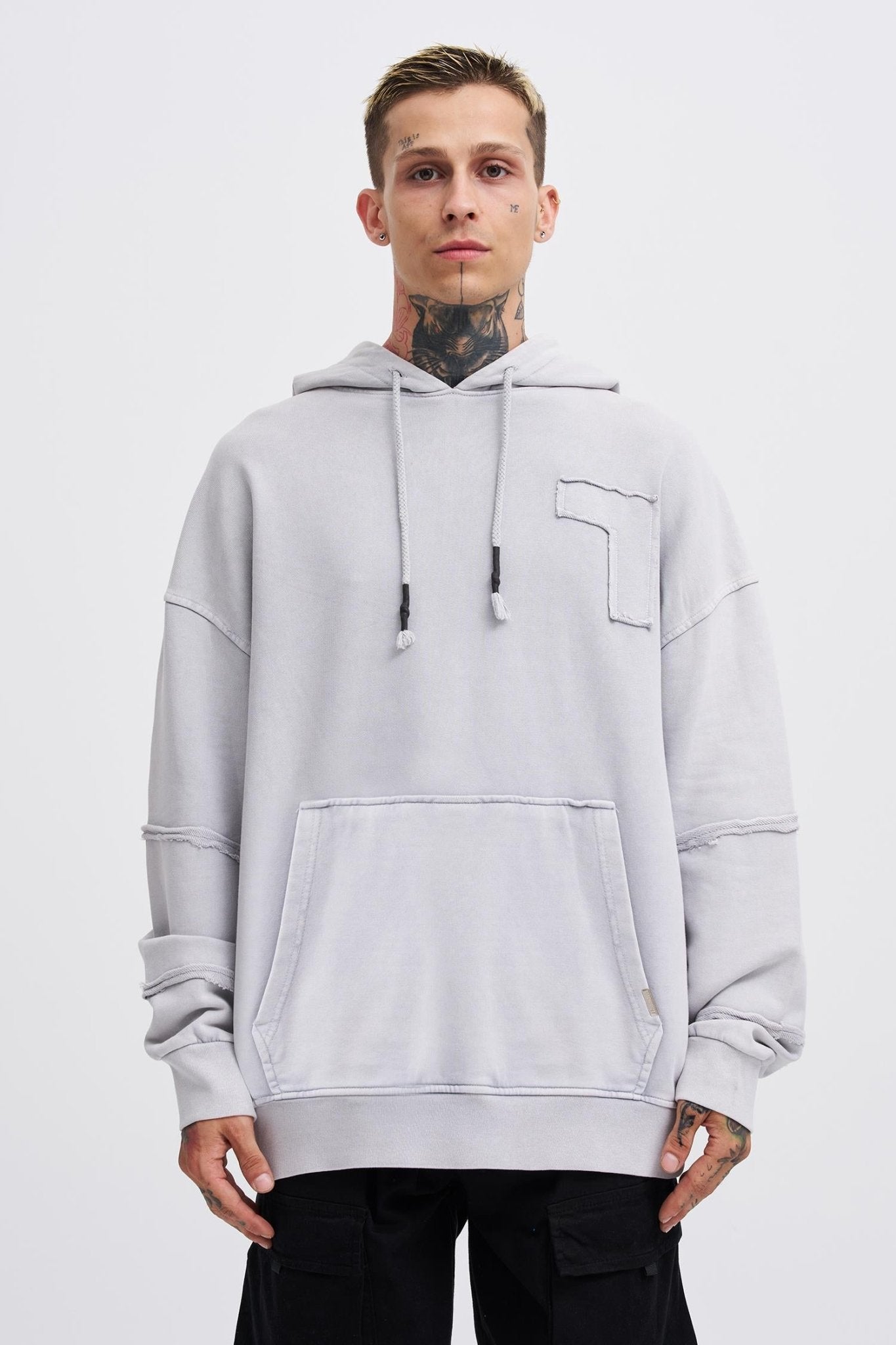 Erkek Yıkamalı No 7 Kapüşonlu Oversize Sweatshirt Gri
