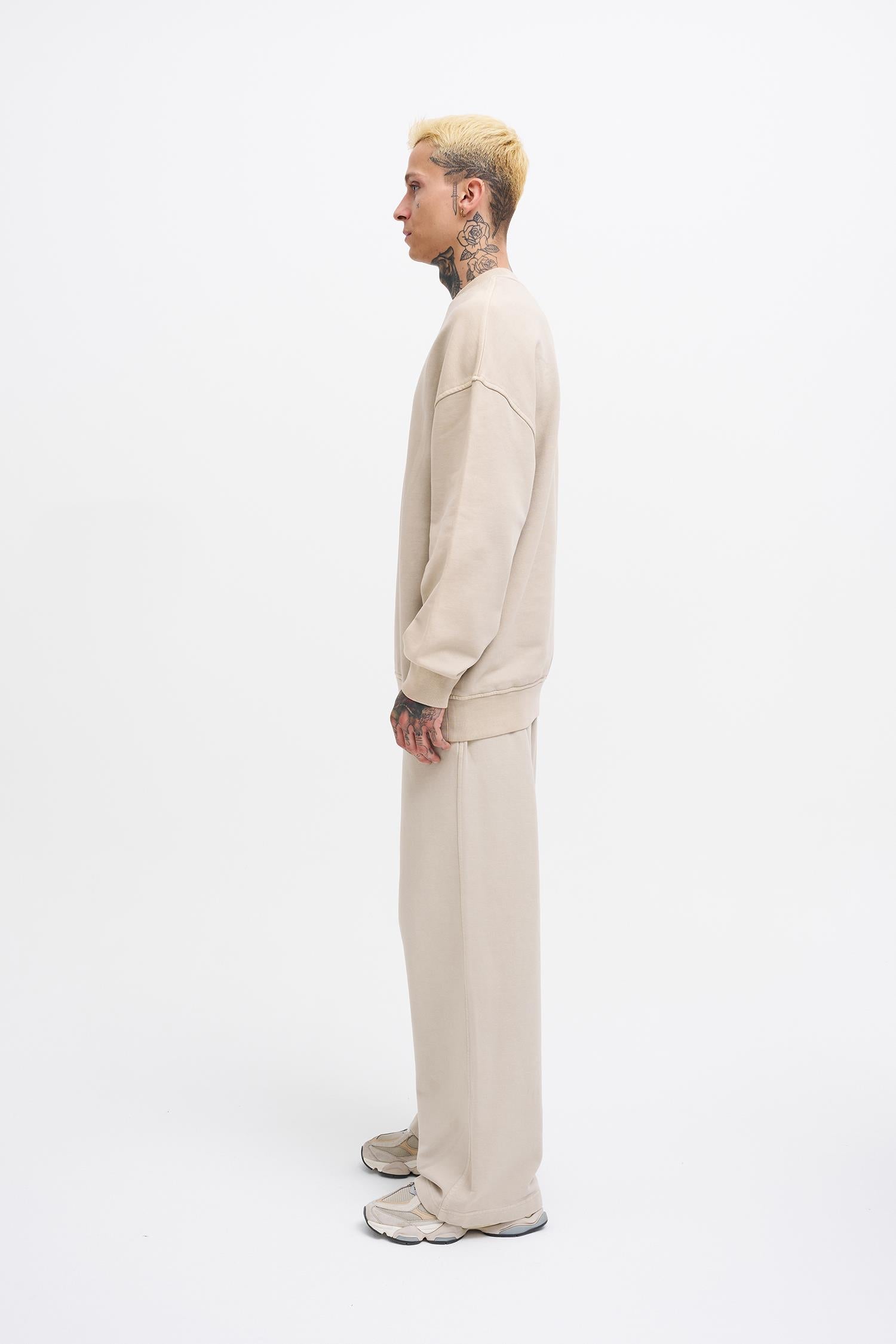 Erkek Yıkamalı Oversize Sweatshirt Açık Bej