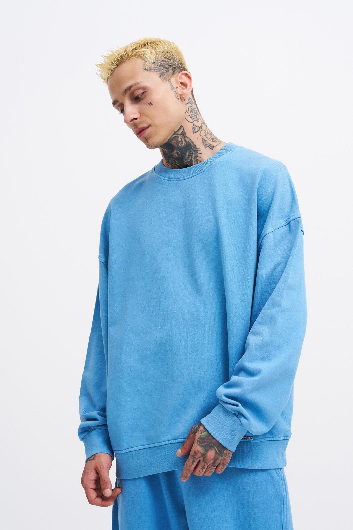 Erkek Yıkamalı Oversize Sweatshirt Açık Mavi