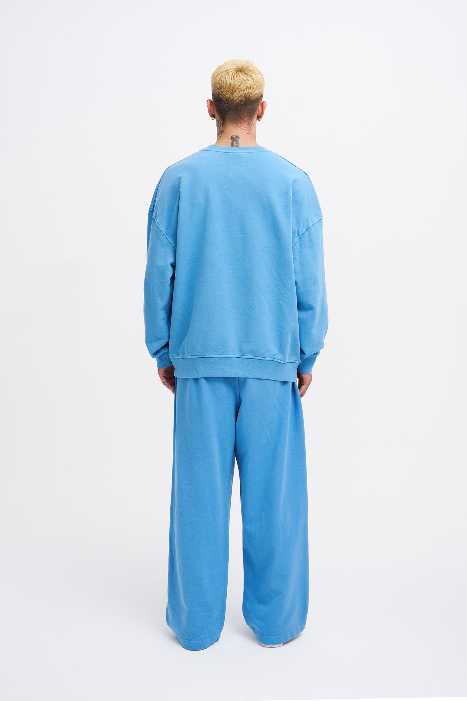 Erkek Yıkamalı Oversize Sweatshirt Açık Mavi