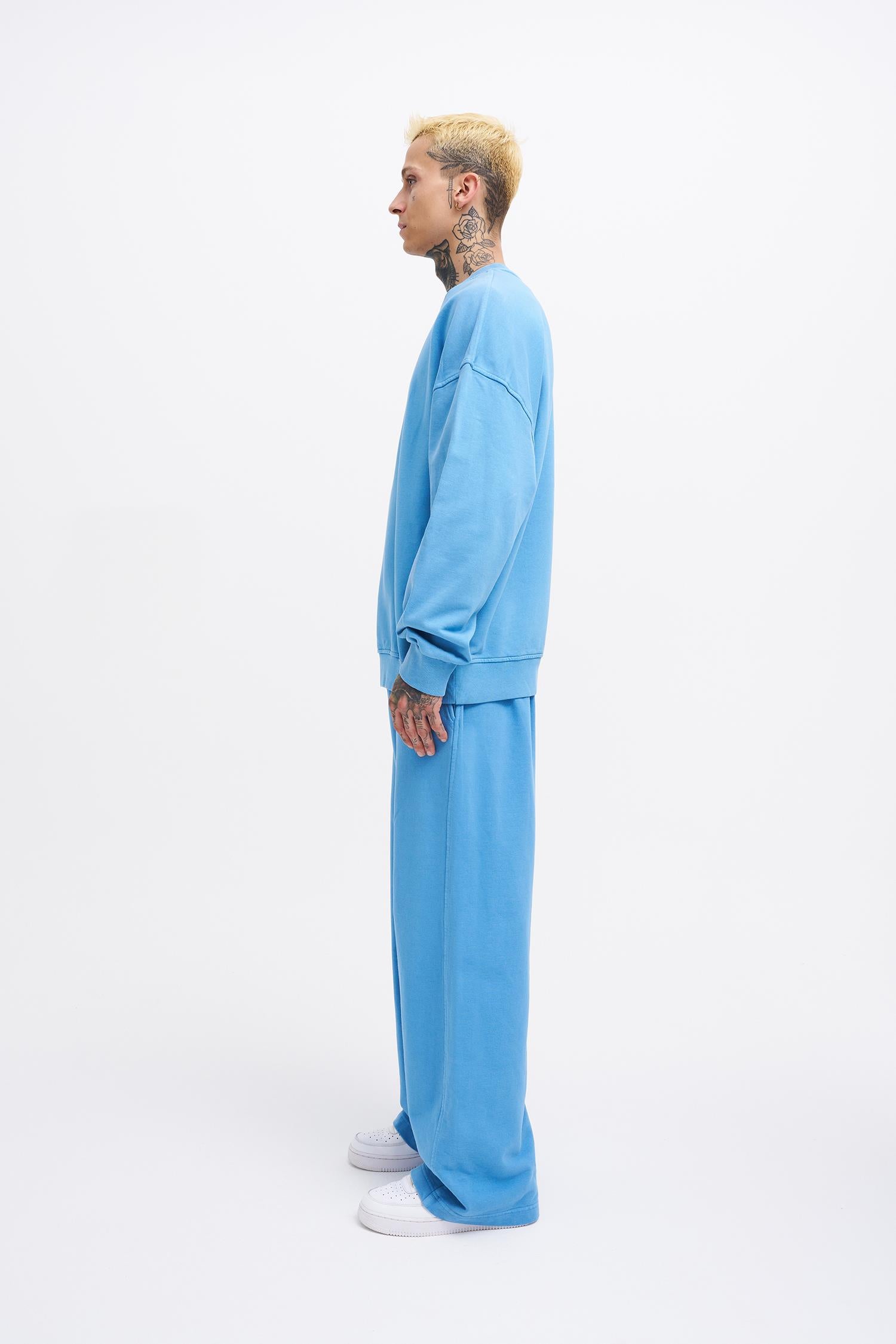 Erkek Yıkamalı Oversize Sweatshirt Açık Mavi