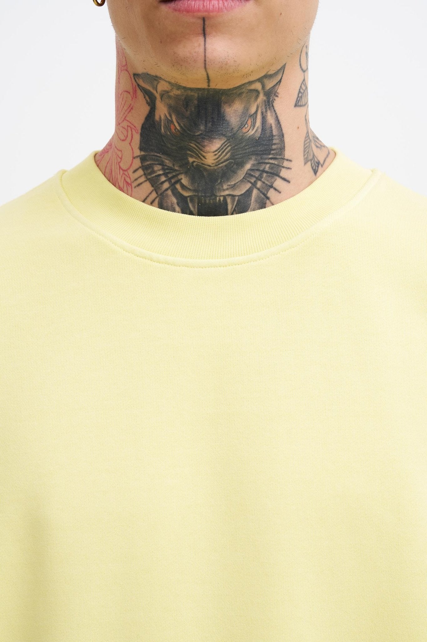 Erkek Yıkamalı Oversize Sweatshirt Açık Sarı